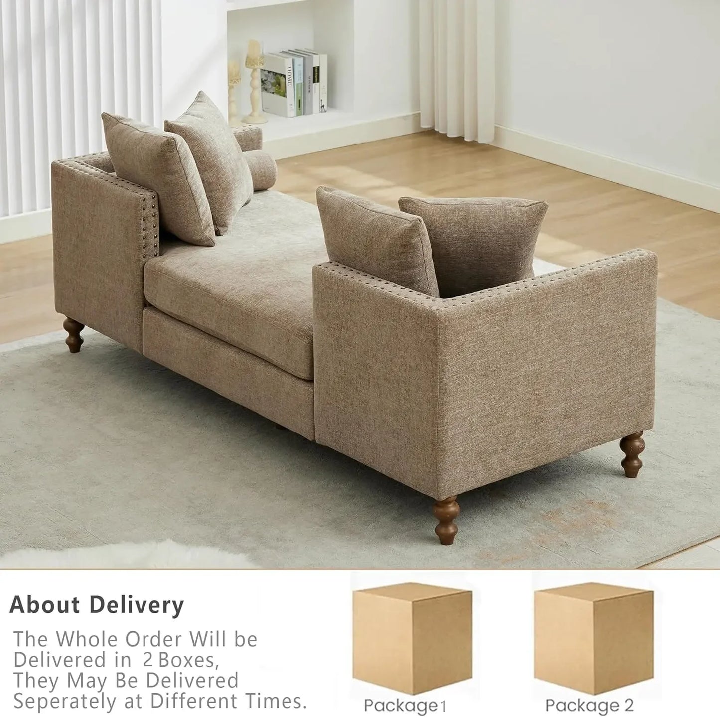 Indoor Chaise Lounge Sofa Chair Double Sided Chenille Ottoman Bench