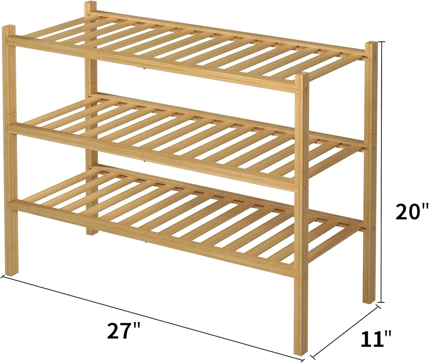 3 Tier Bamboo Shoe Rack Free Standing Organizer For Entryway