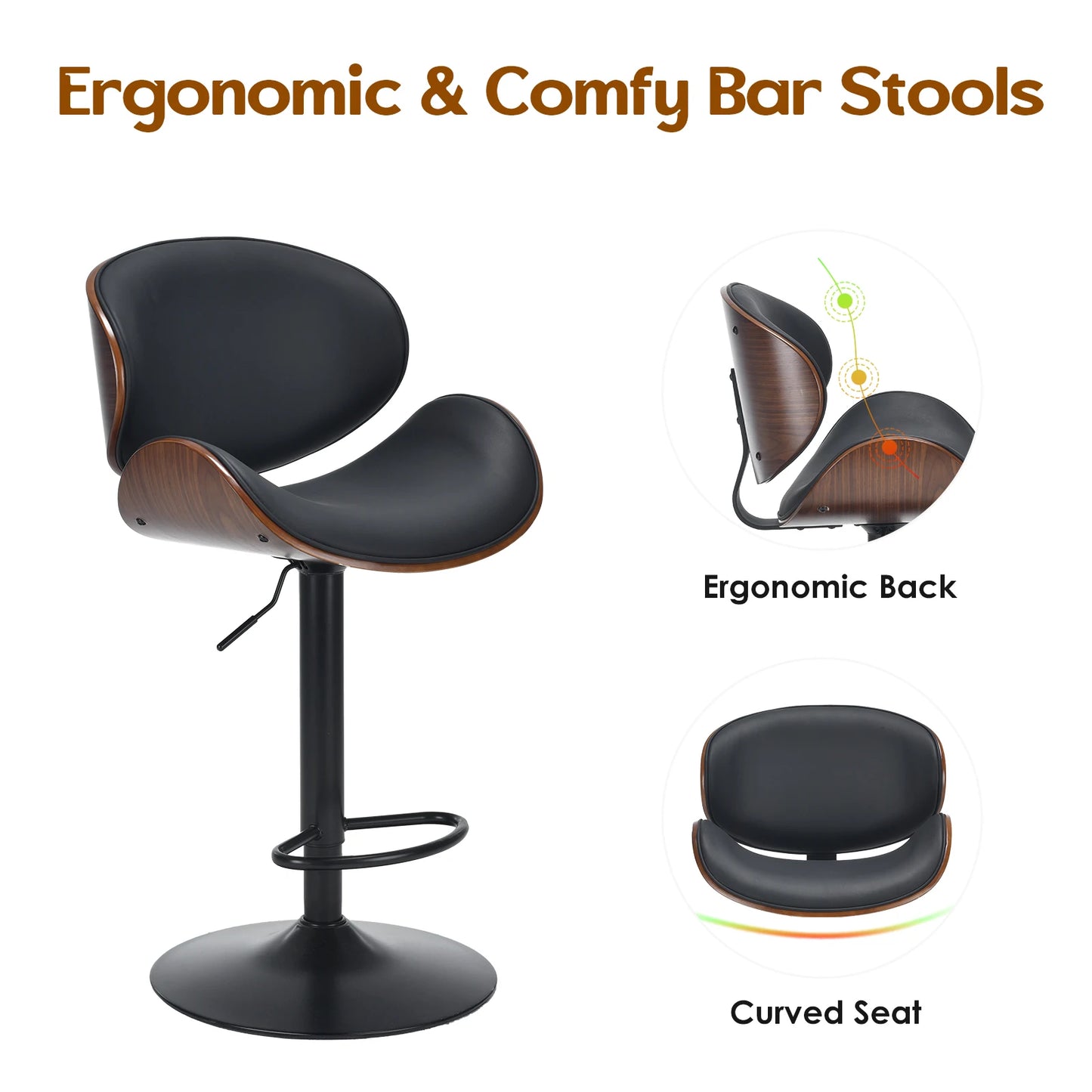 FARINI Set of 2 Adjustable Swivel Bar Stools with Footrest