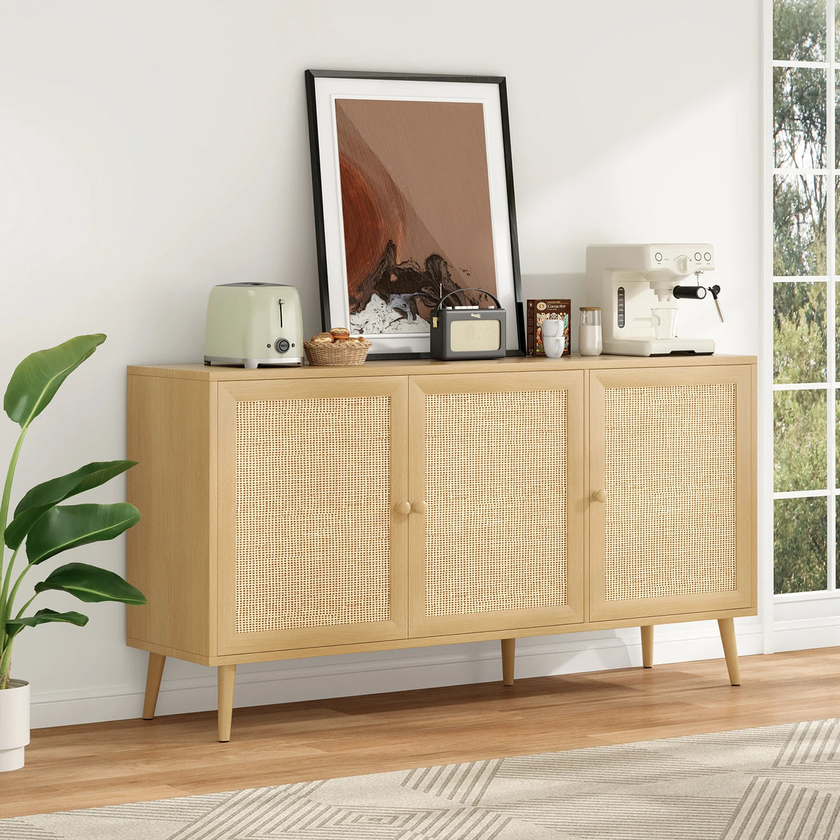 Farini Rattan Sideboard Cabinet Mid Century Modern Dining Storage Console