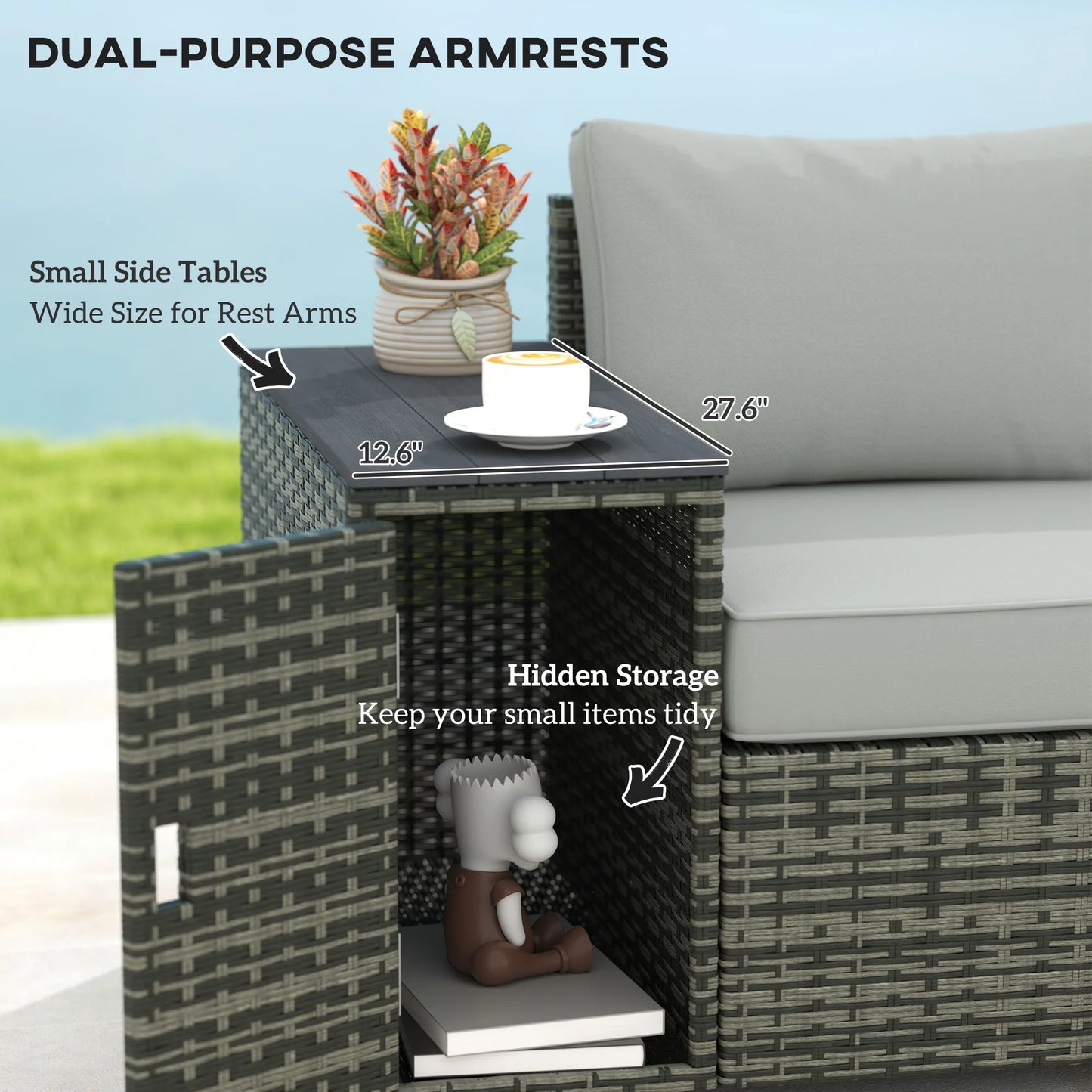 Wicker Outdoor Couch With Storage 3 Seater Patio Sofa