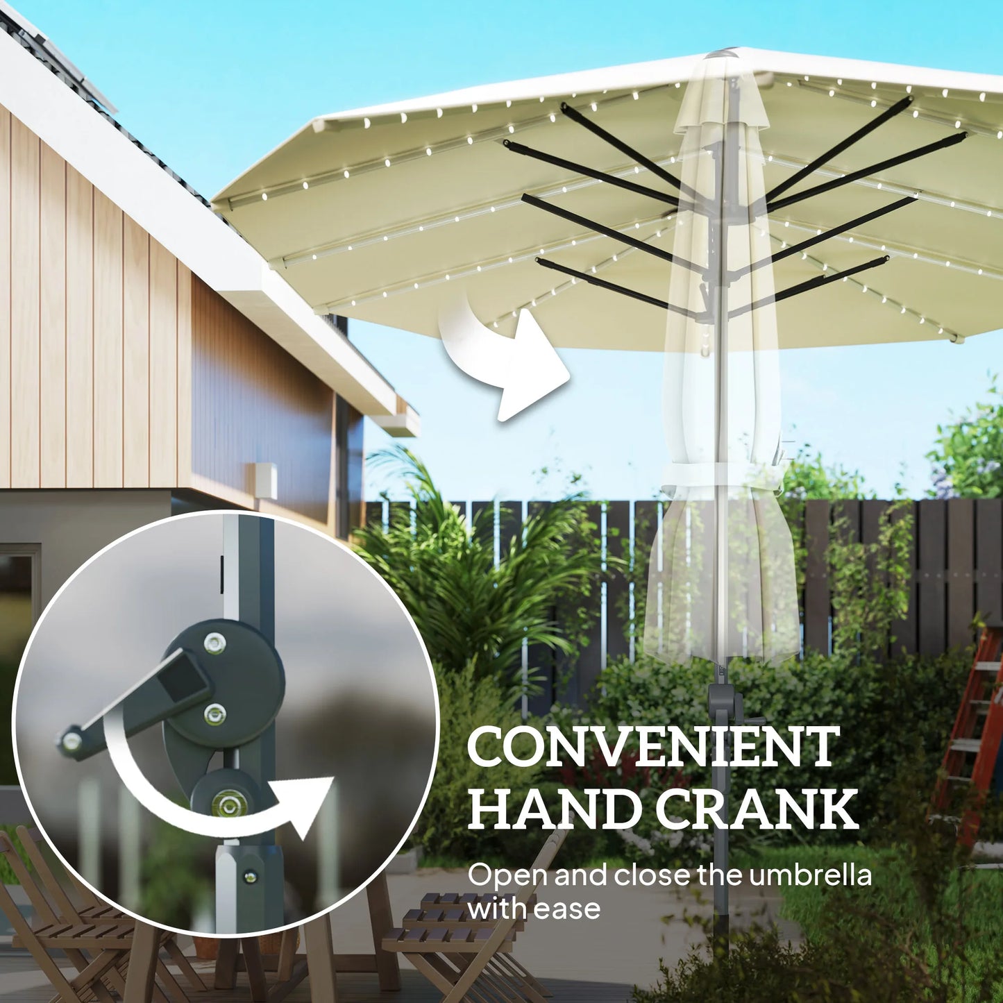 Patio Umbrella With Built-In Solar Lights UPF50+ For Outdoor Use