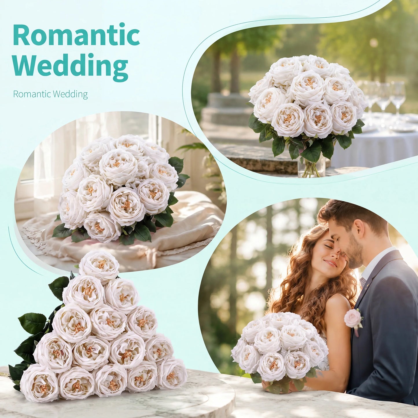HiMISS Lifelike Real Touch Austin Roses And Peonies Flower Stems