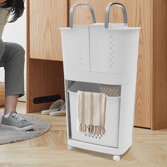 Bymaocar 2 Tier Bathroom Laundry Sorter With Wheels Removable Basket