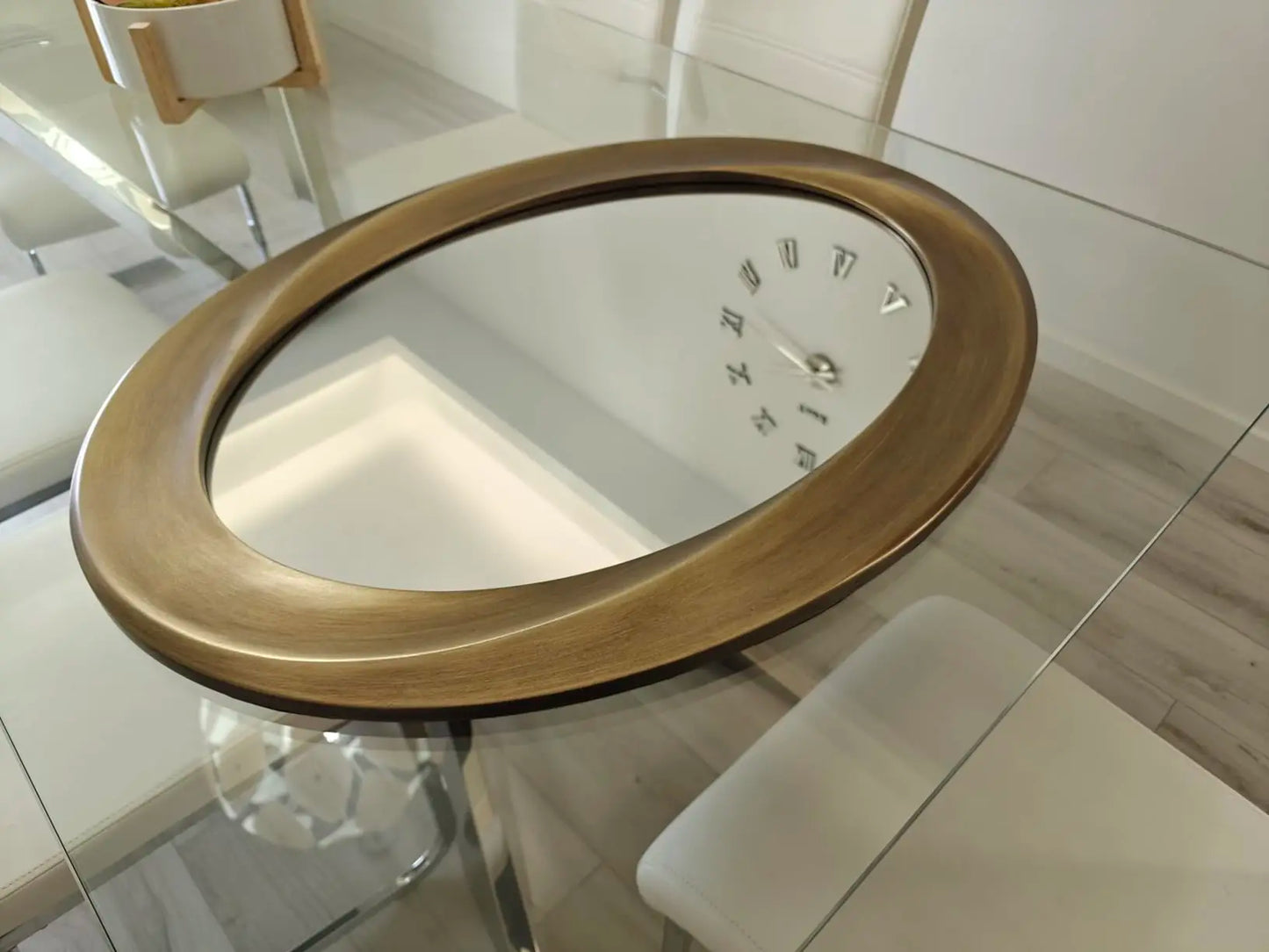 Oval Wall Mirror With Beveled Edge And Curved Frame