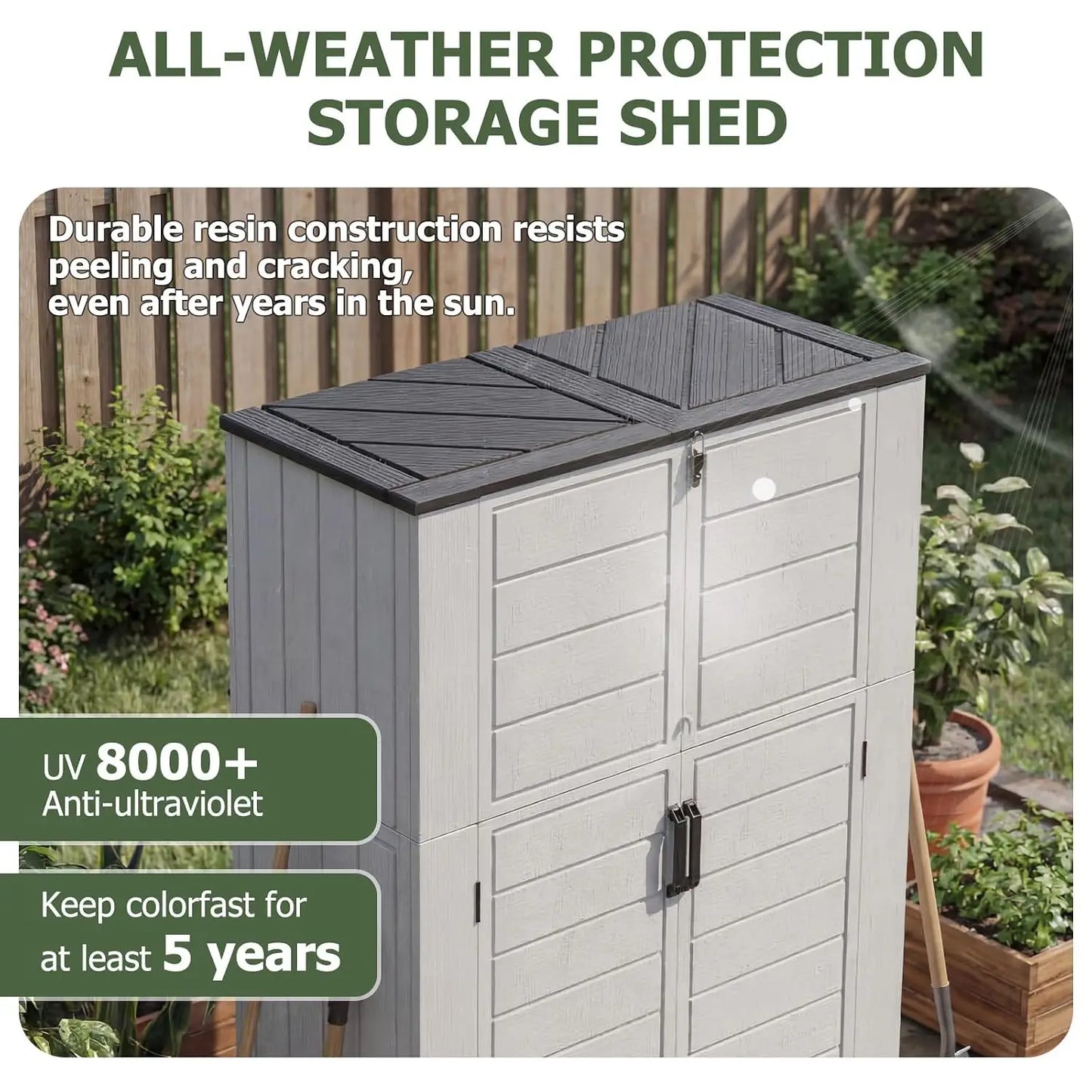 Waterproof Resin Vertical Storage Shed With Floor For Patio Garden