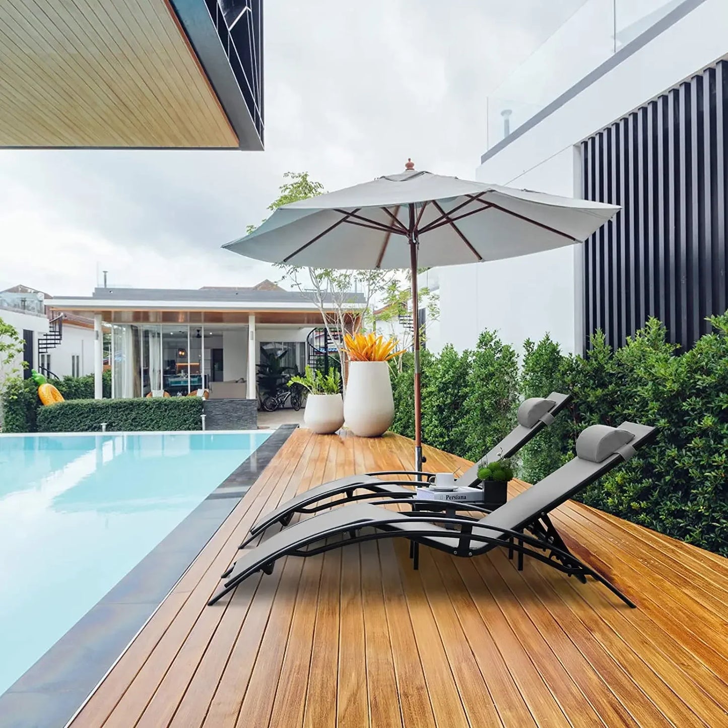 Homfa Aluminum Outdoor Lounge Chair Set With 5 Adjustable Backrests And Table