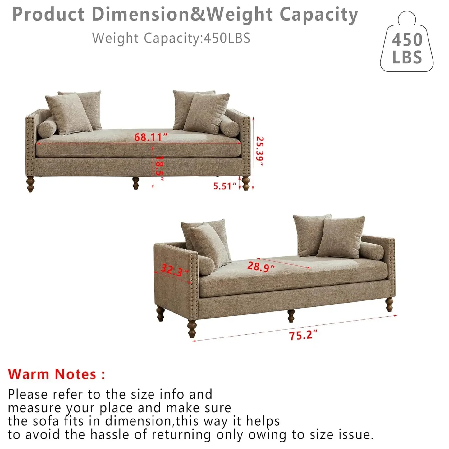 Indoor Chaise Lounge Sofa Chair Double Sided Chenille Ottoman Bench