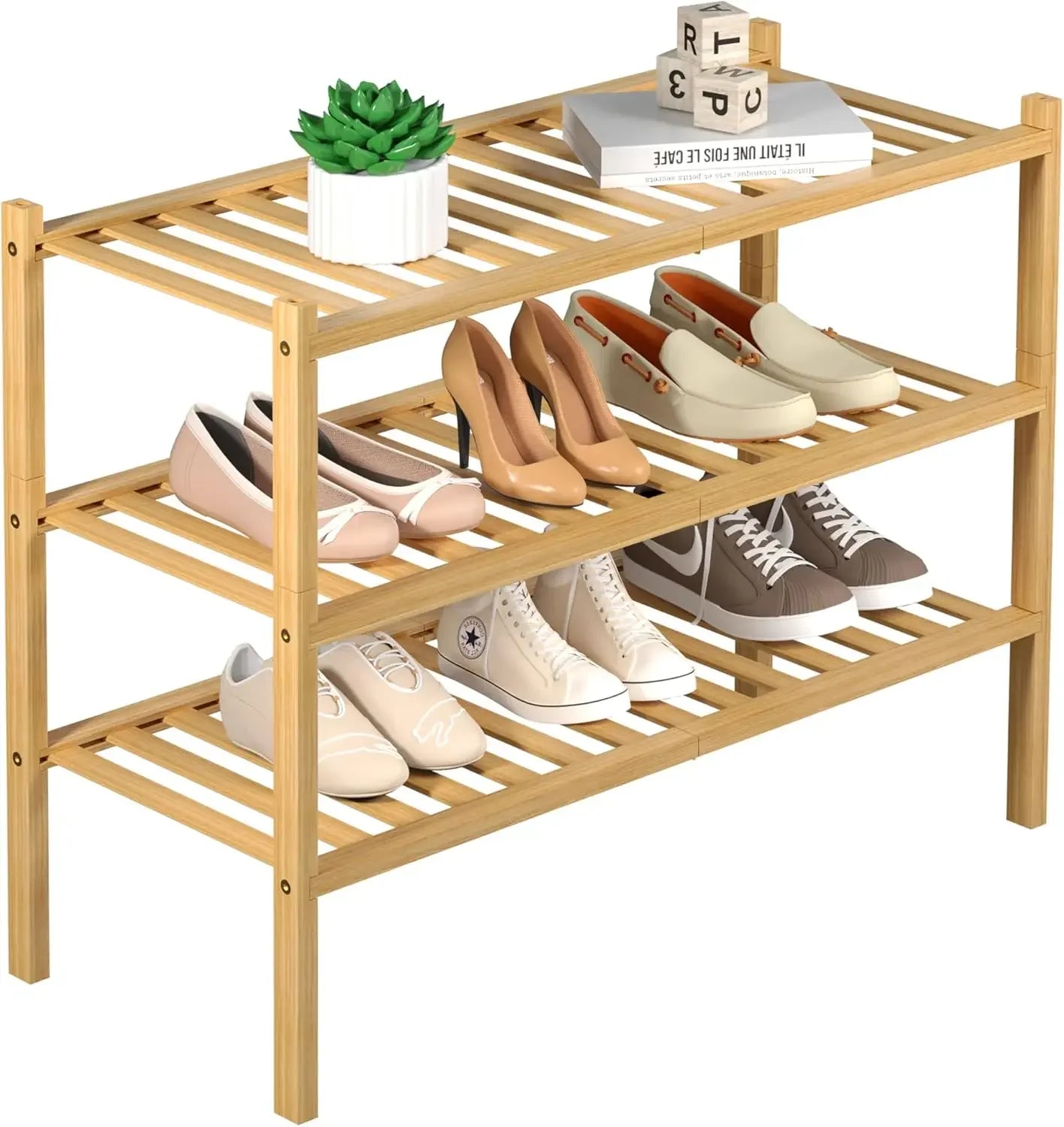 3 Tier Bamboo Shoe Rack Free Standing Organizer For Entryway