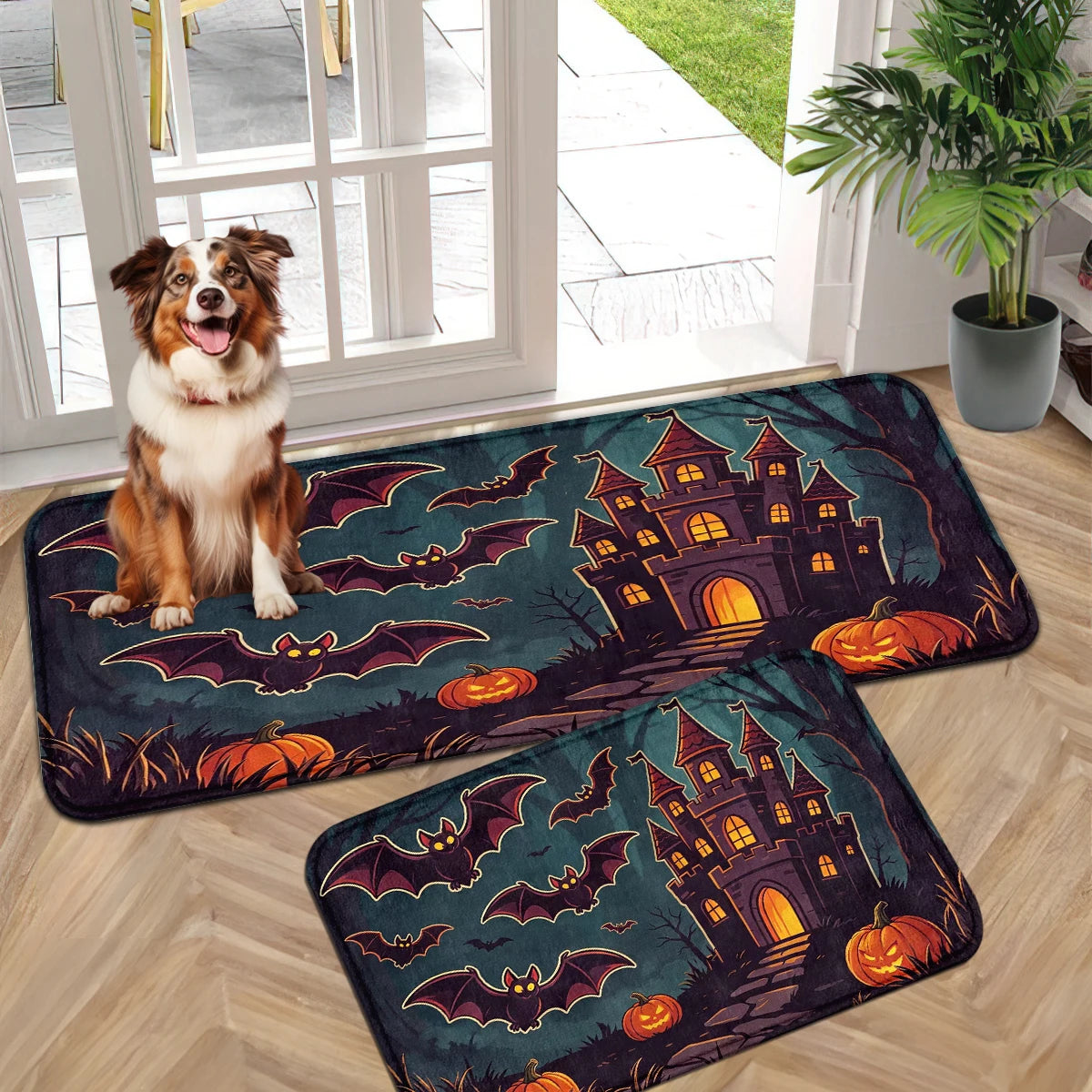 Halloween Castle Pumpkin Gnome Christmas Checkerboard Print Flannel Area Rug, 1.2cm Thick Soft Cushioned Floor Mat, Machine Washable Fluffy Decor Doormat for Entryway Kitchen Bedroom Hallway Multi Style Holiday Indoor Home De