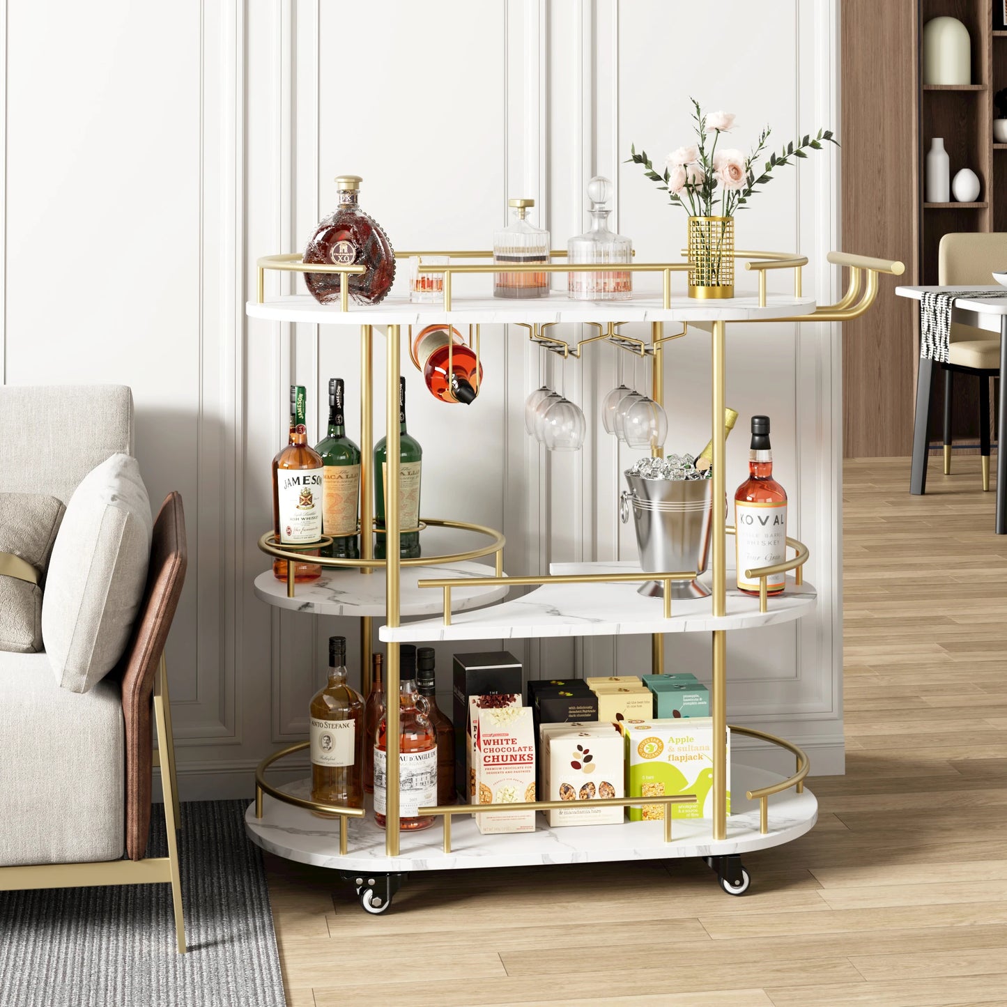 TWISTER.CK Gold Bar Carts 4 Tier Storage Shelves On Wheels