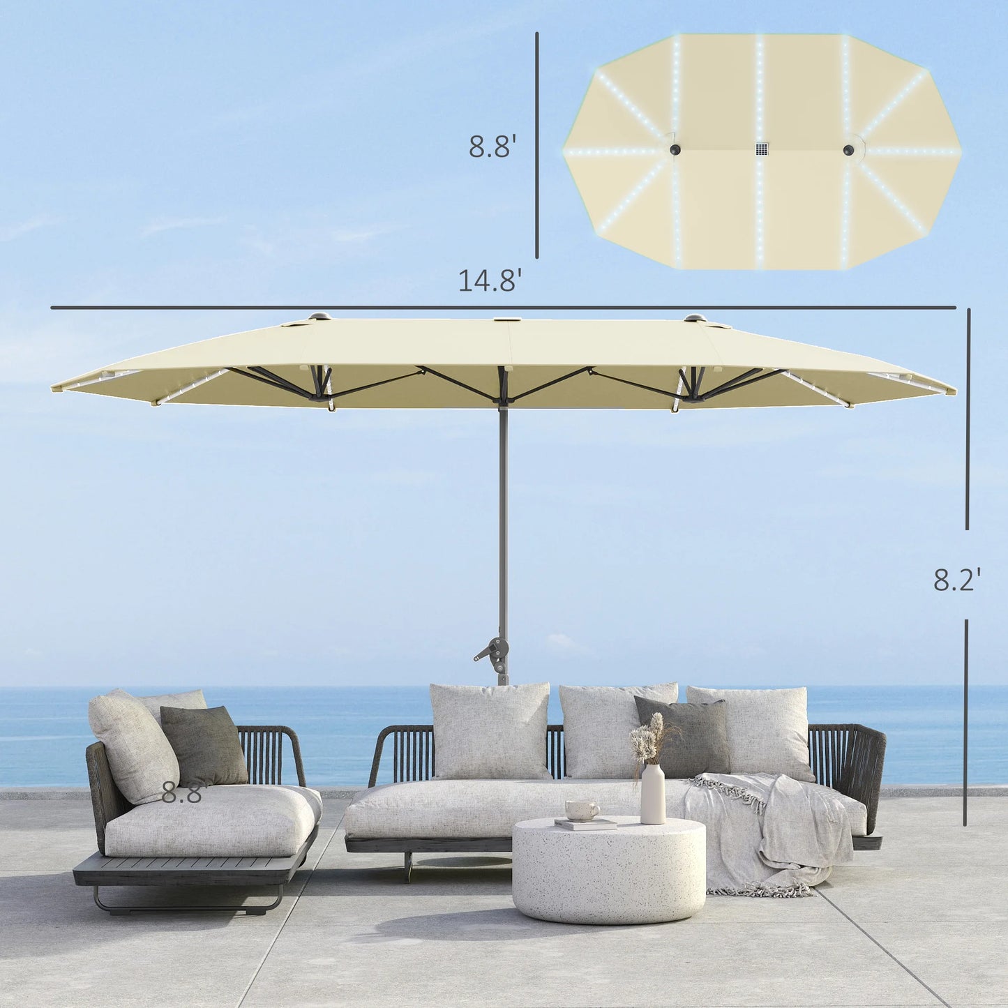 Patio Umbrella With Built-In Solar Lights UPF50+ For Outdoor Use