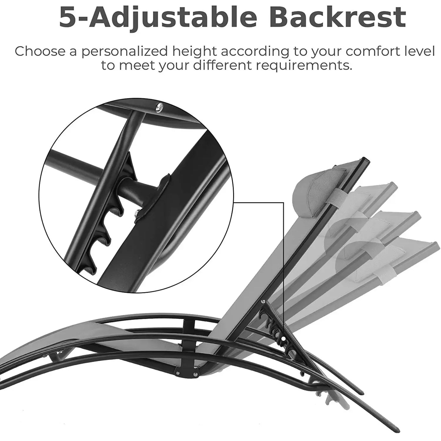 Homfa Aluminum Outdoor Lounge Chair Set With 5 Adjustable Backrests And Table
