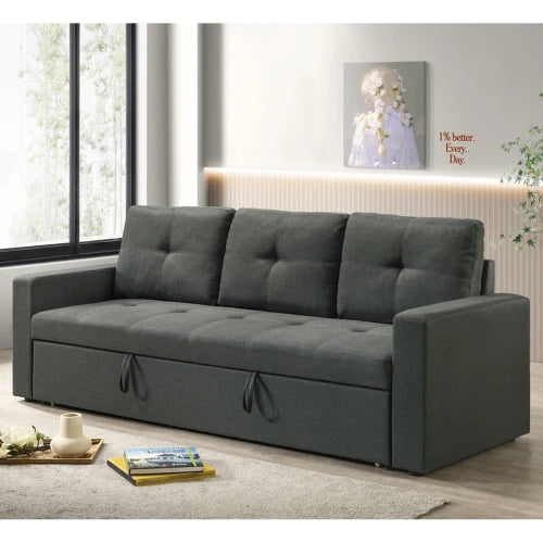 Fabric Upholstered Sleeper Sofa With Tufted Cushions For Living Room