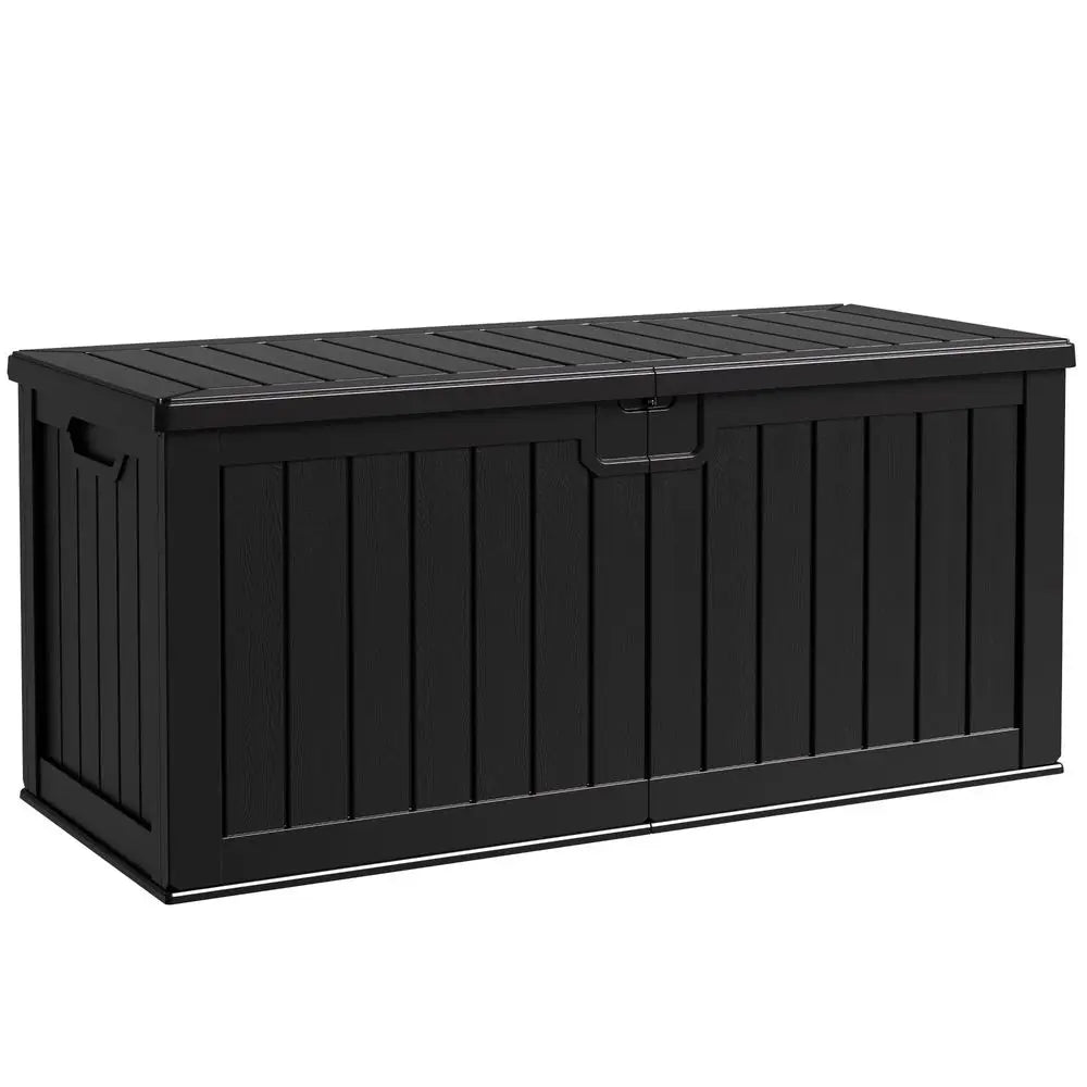 Resin Deck Box 250 Gallon, Waterproof ImitationWood Lockable Storage Box with Separator Plate Outdoor Indoor, Garden, Patio Fur