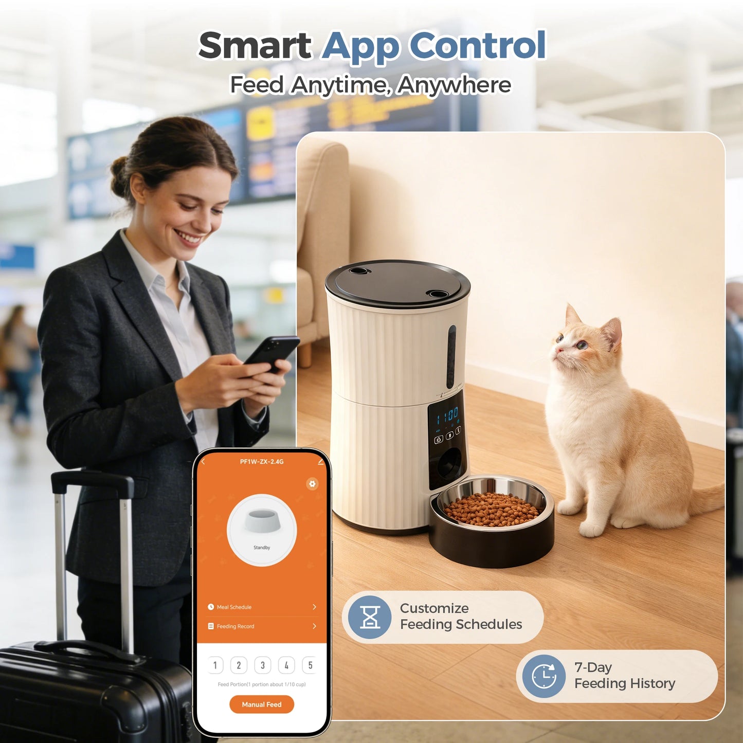 JHK WiFi Timed Cat Feeder With App Control Indoor Programmable