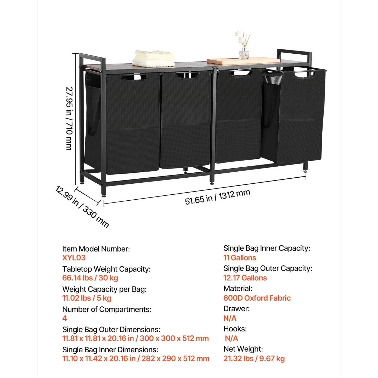 SucceBuy Laundry Sorter Hamper With Metal Frame Freestanding Organizer Baskets