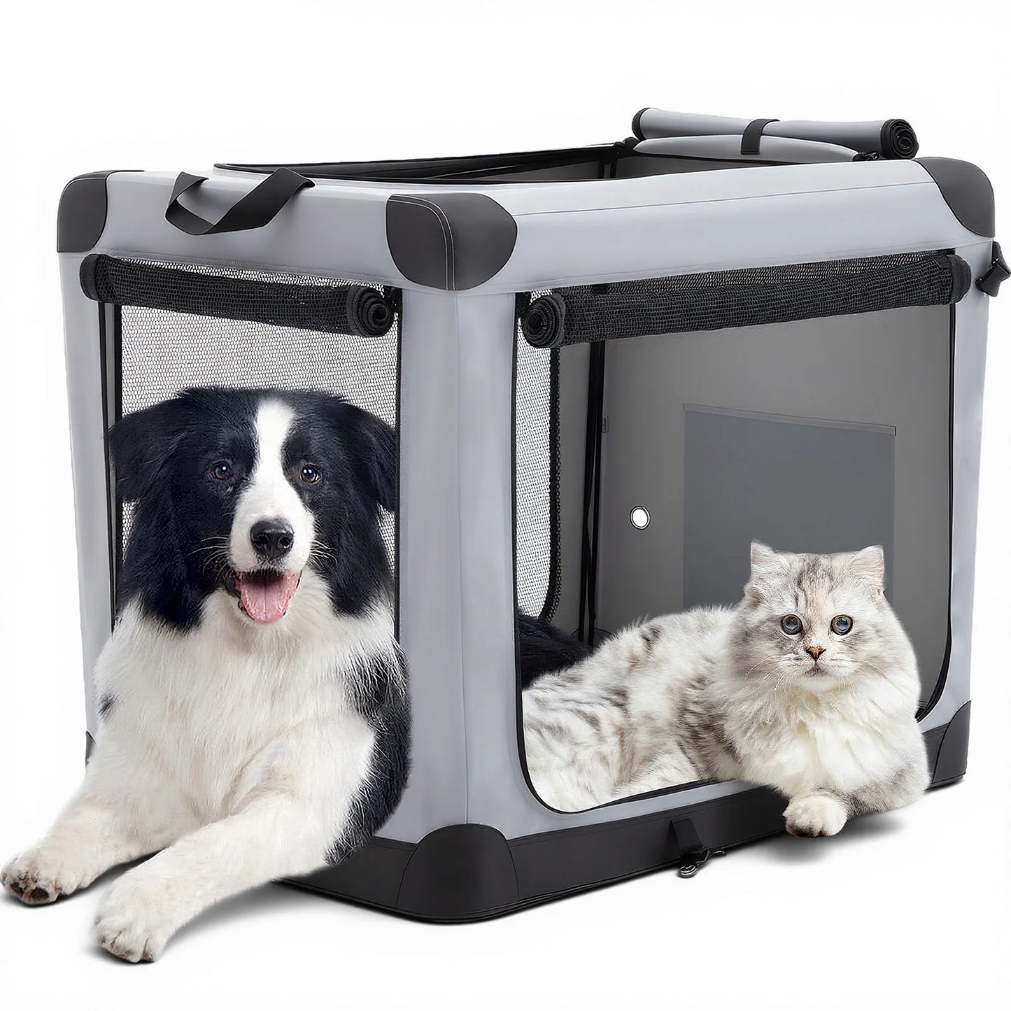 JHK Foldable Soft Dog Crate With 3 Doors Portable Kennel