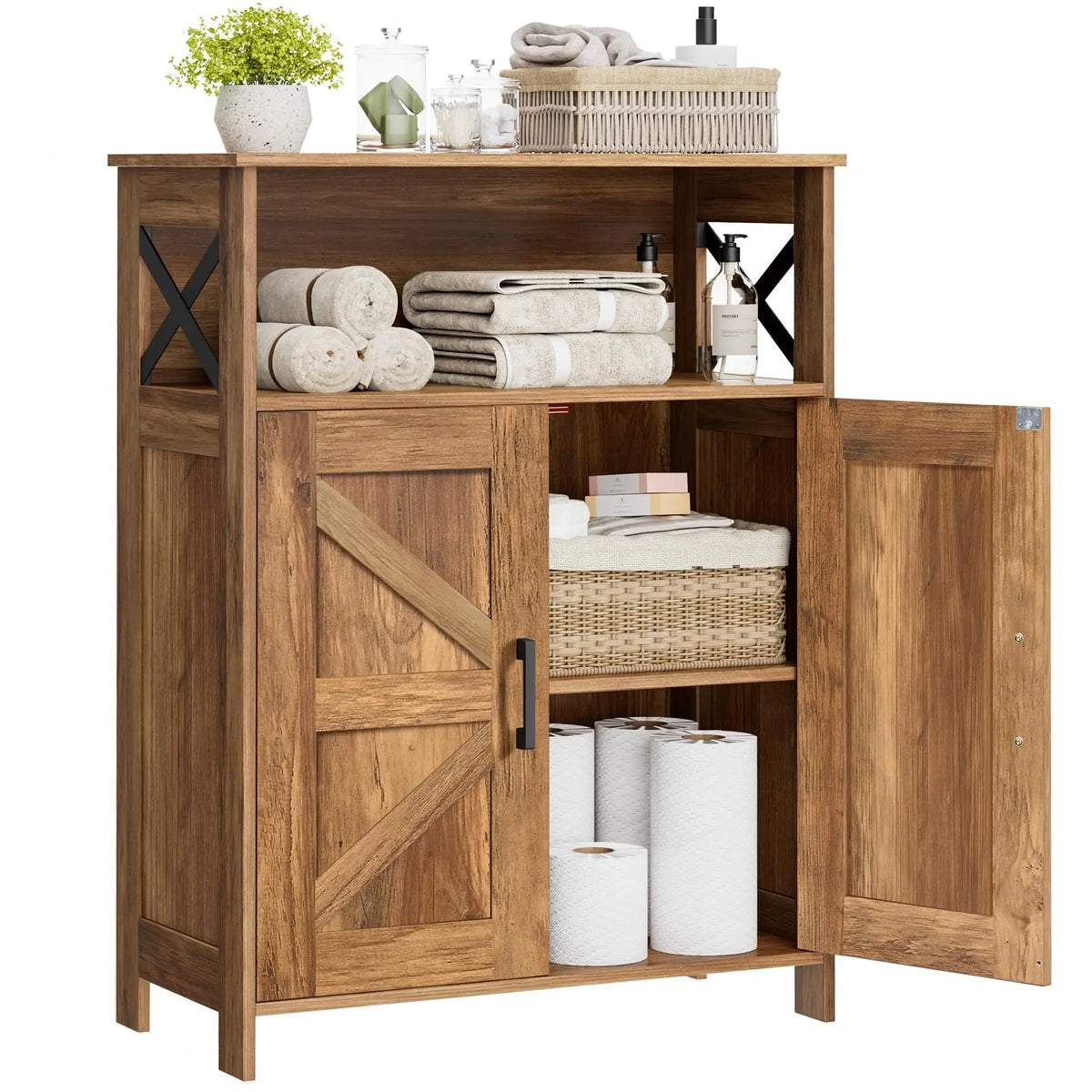 XIUWO Bathroom Storage Cabinet With Doors And Adjustable Shelves