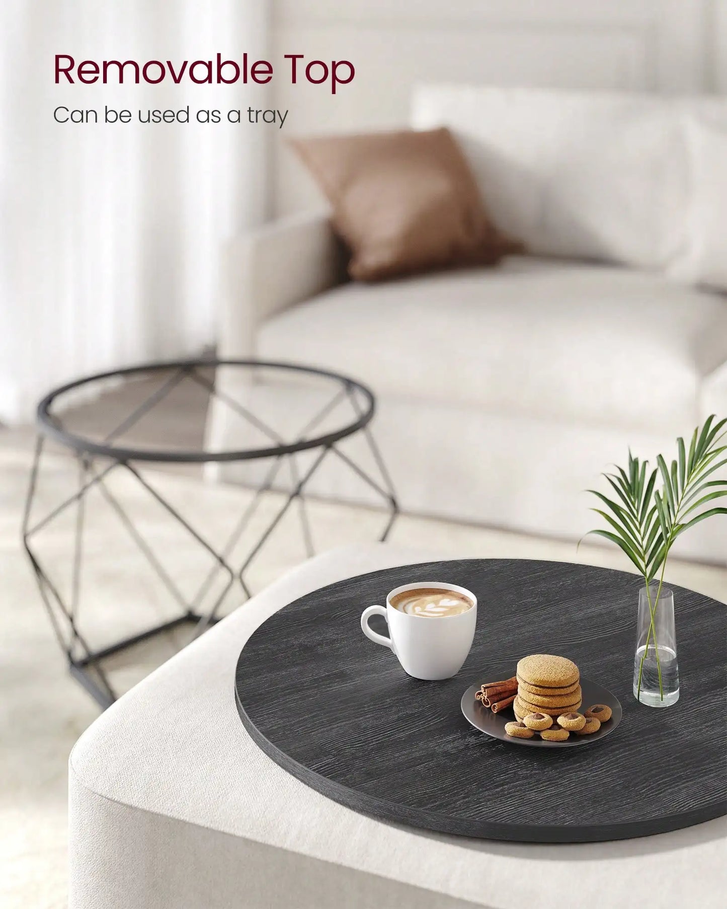 Round Coffee Table Set of 2 With Steel Frame for Living Room