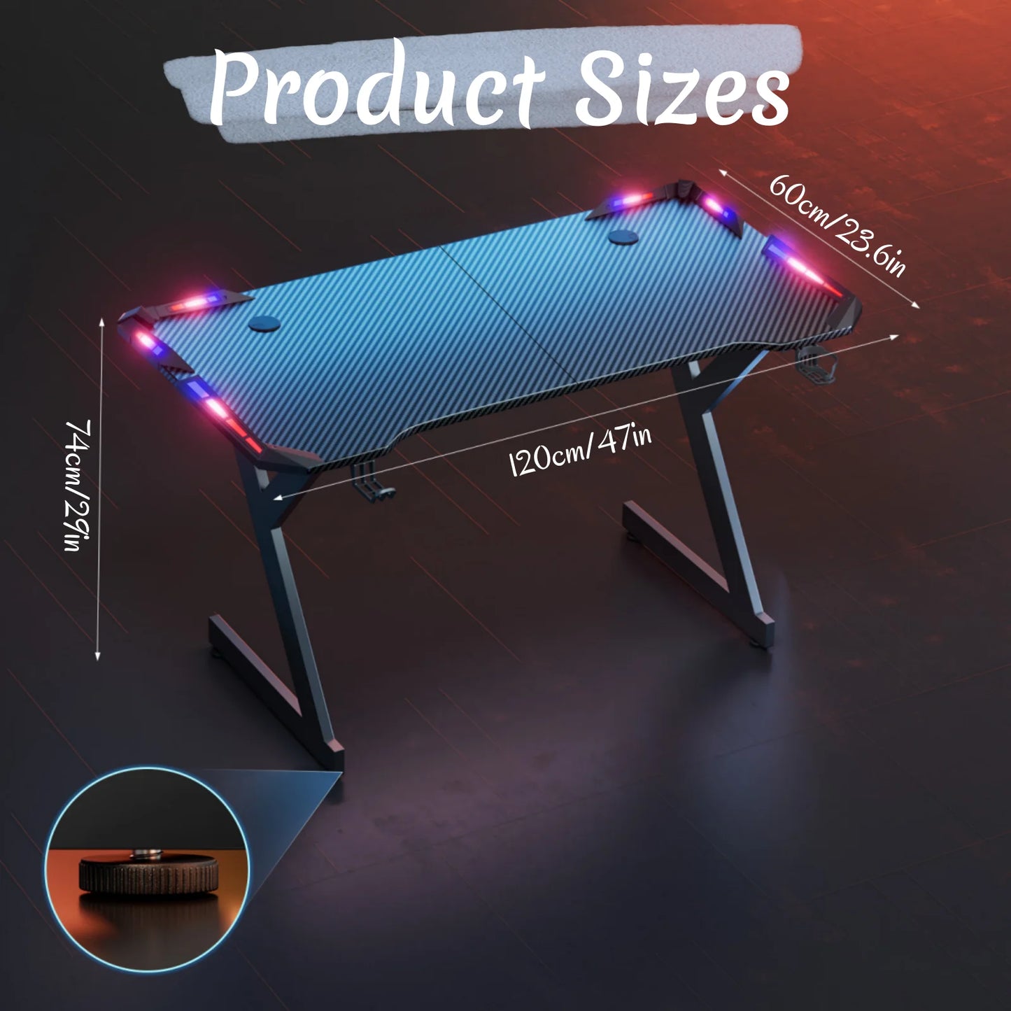 FRODROVIA Y Shaped Gaming Desk With RGB LED Lights Cup Holder