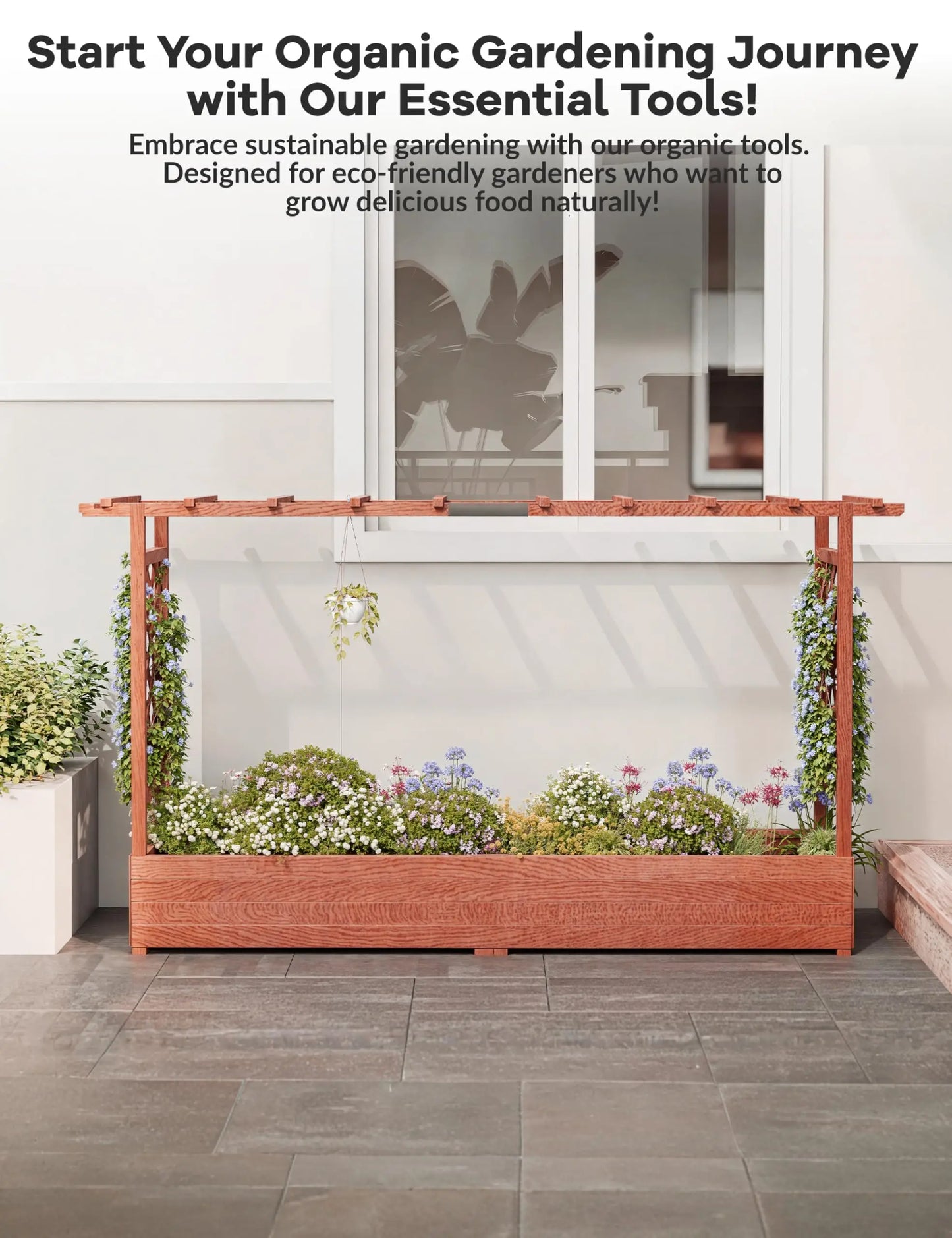 HiMISS Elevated Wooden Raised Garden Bed With Trellis Planter