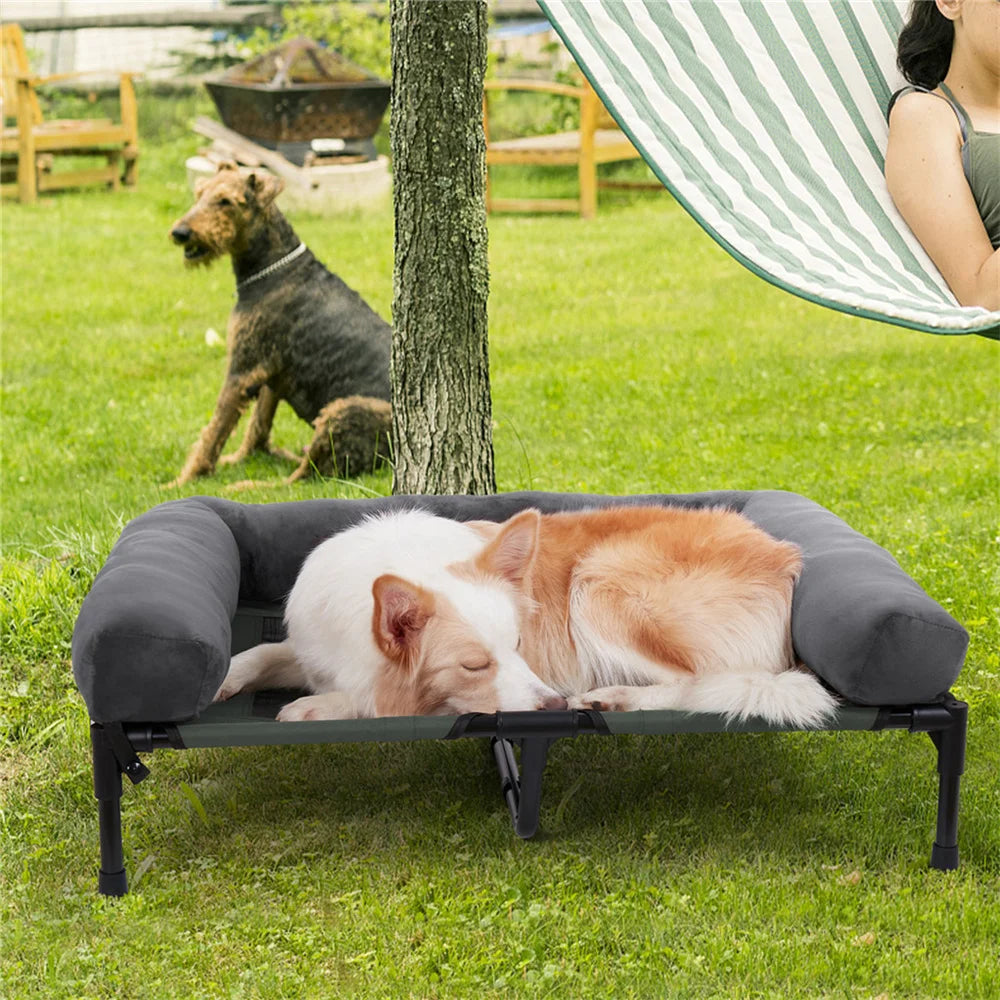 BORWART Outdoor Raised Dog Bed With Cooling Breathable Mat And Plush Mat