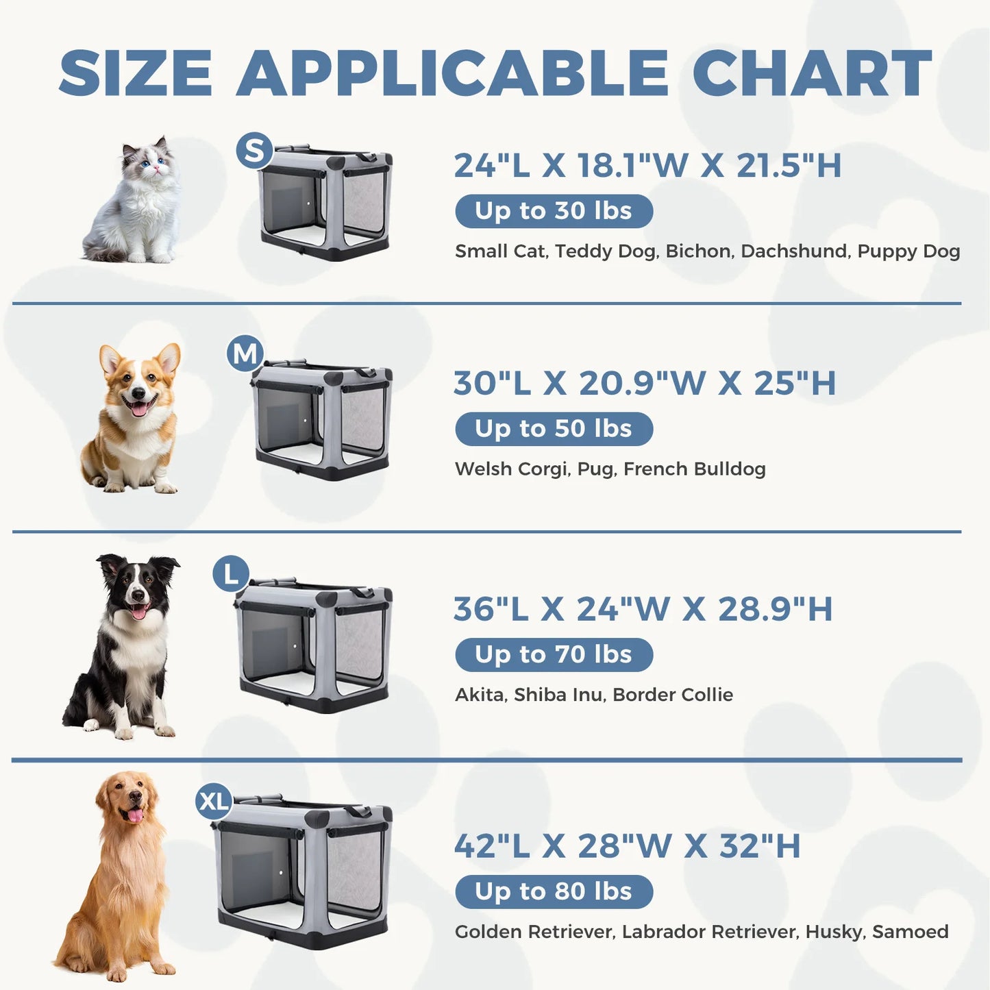 JHK Foldable Soft Dog Crate With 3 Doors Portable Kennel