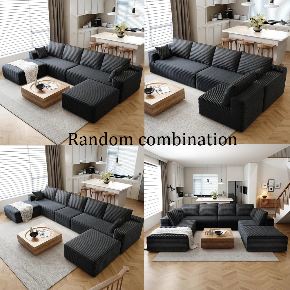 YQXH CN Cloud-Style Sectional Sofa With Corduroy Cover