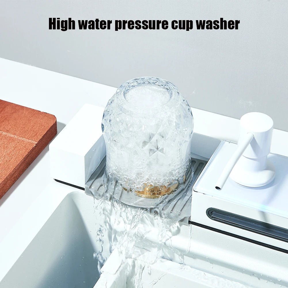 Shinesia Stainless Steel Waterfall Kitchen Faucet With Soap Dispenser