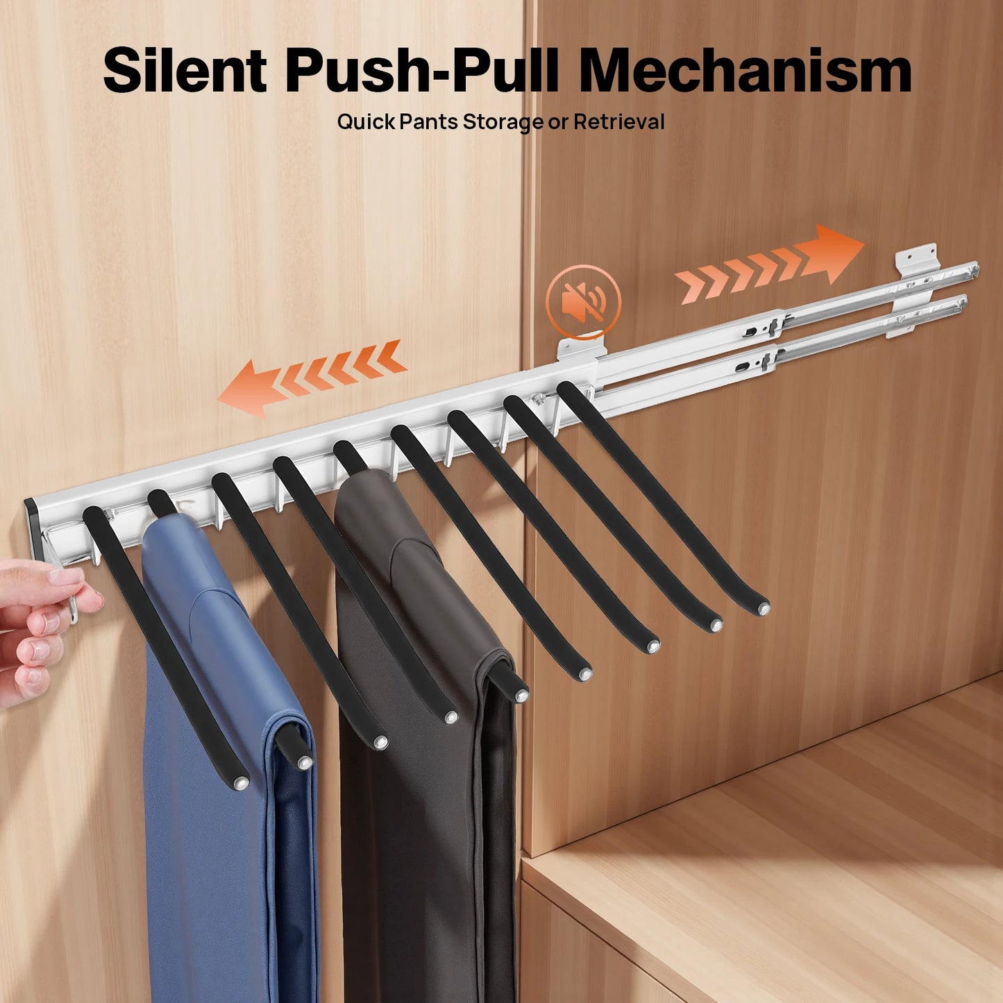 Bymaocar Pull Out Trousers Rack Nine Rods Wall Mount Organizer