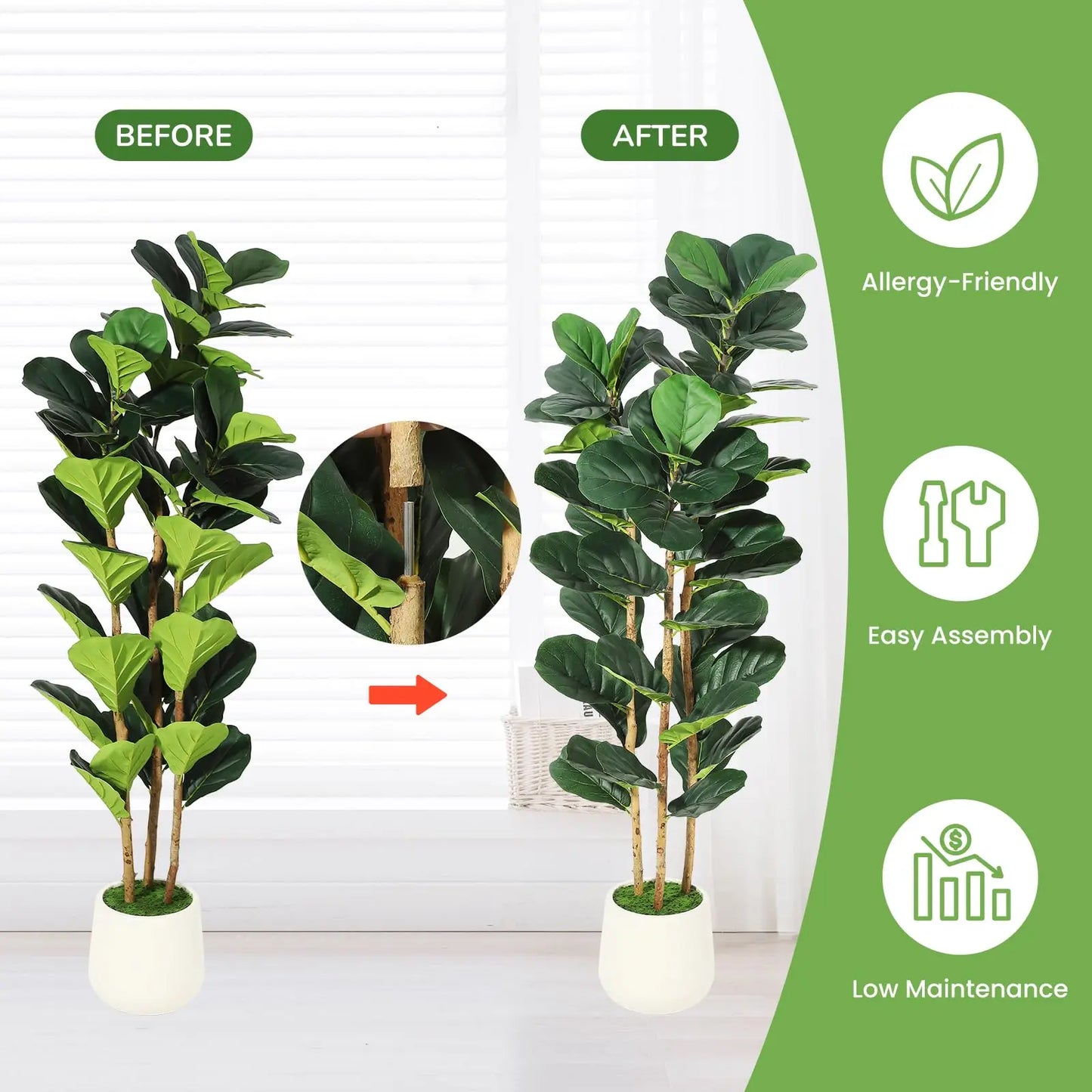 Artificial Fiddle Leaf Fig Tree In Planter For Home Decor