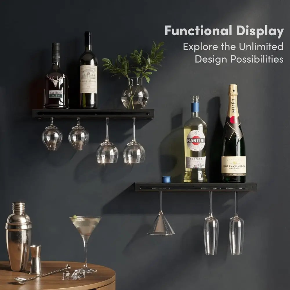 Wall Mounted Metal Wine Rack With Bottle And Glass Holder