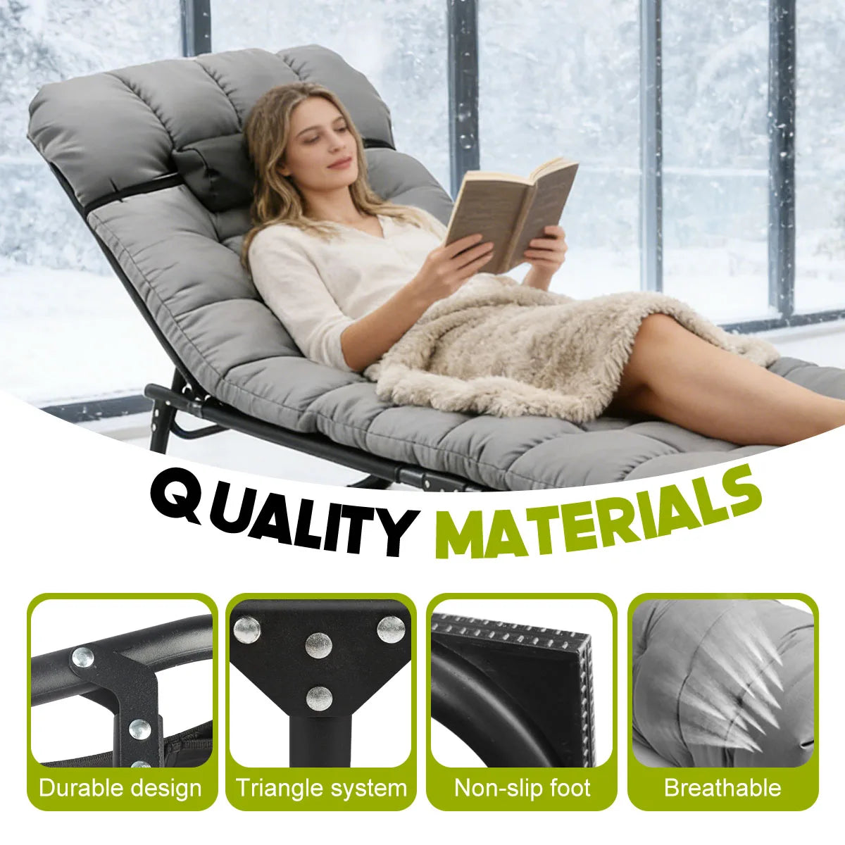 Adjustable Folding Camping Lounge Chair With Removable Soft Cushion And 3 Position Reclining