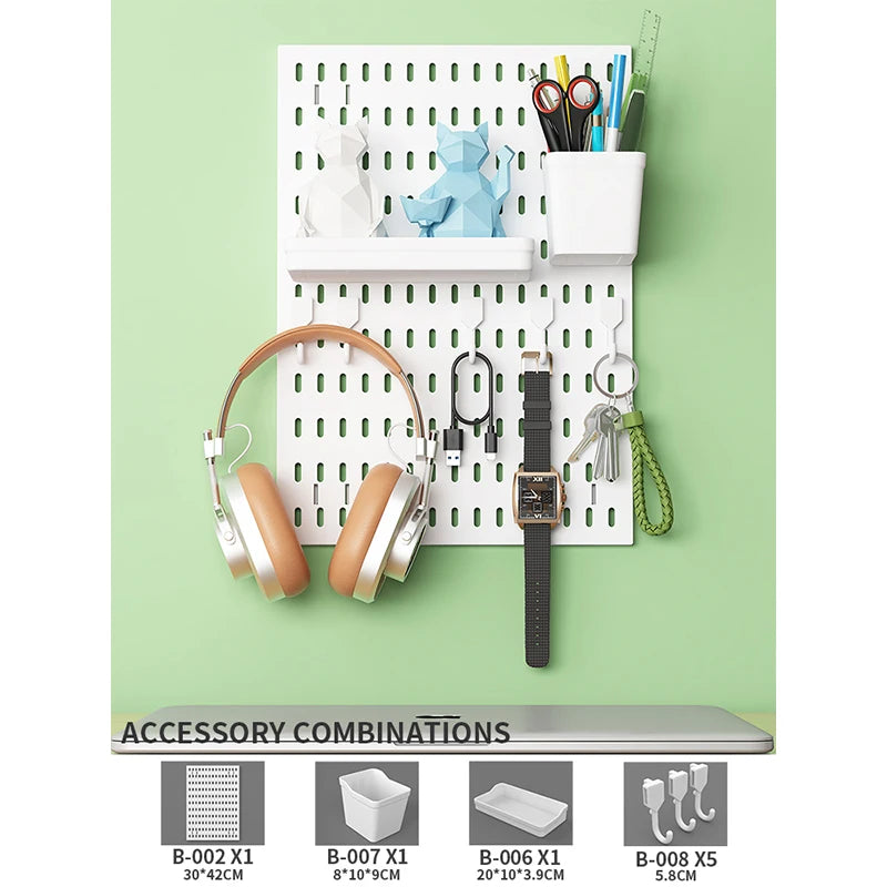 Wall Mounted Pegboard Organizer With Shelves For Desk Accessories