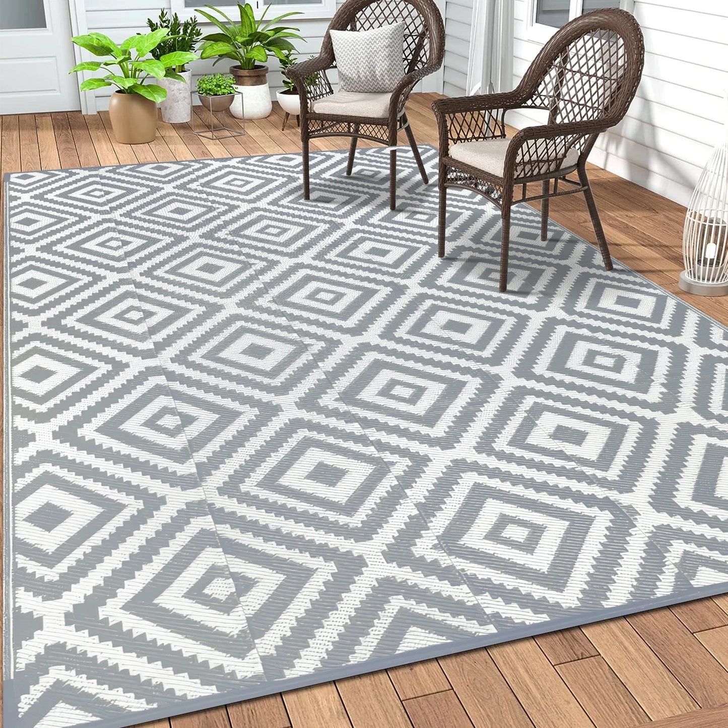 Outdoor Plastic Rugs Polypropylene Waterproof Reversible Straw Pattern Patio Mat