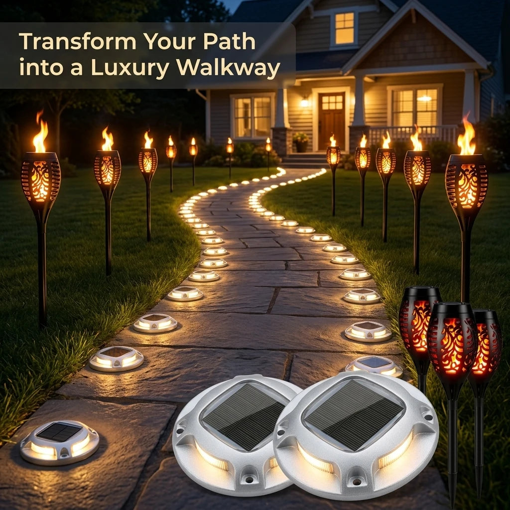 Solar Outdoor Flickering Flame Torch And Ground LED Garden Lights