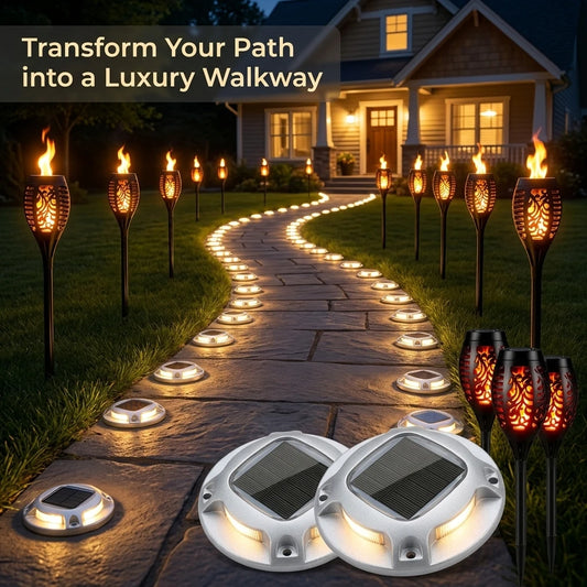 Solar Outdoor Flickering Flame Torch And Ground LED Garden Lights