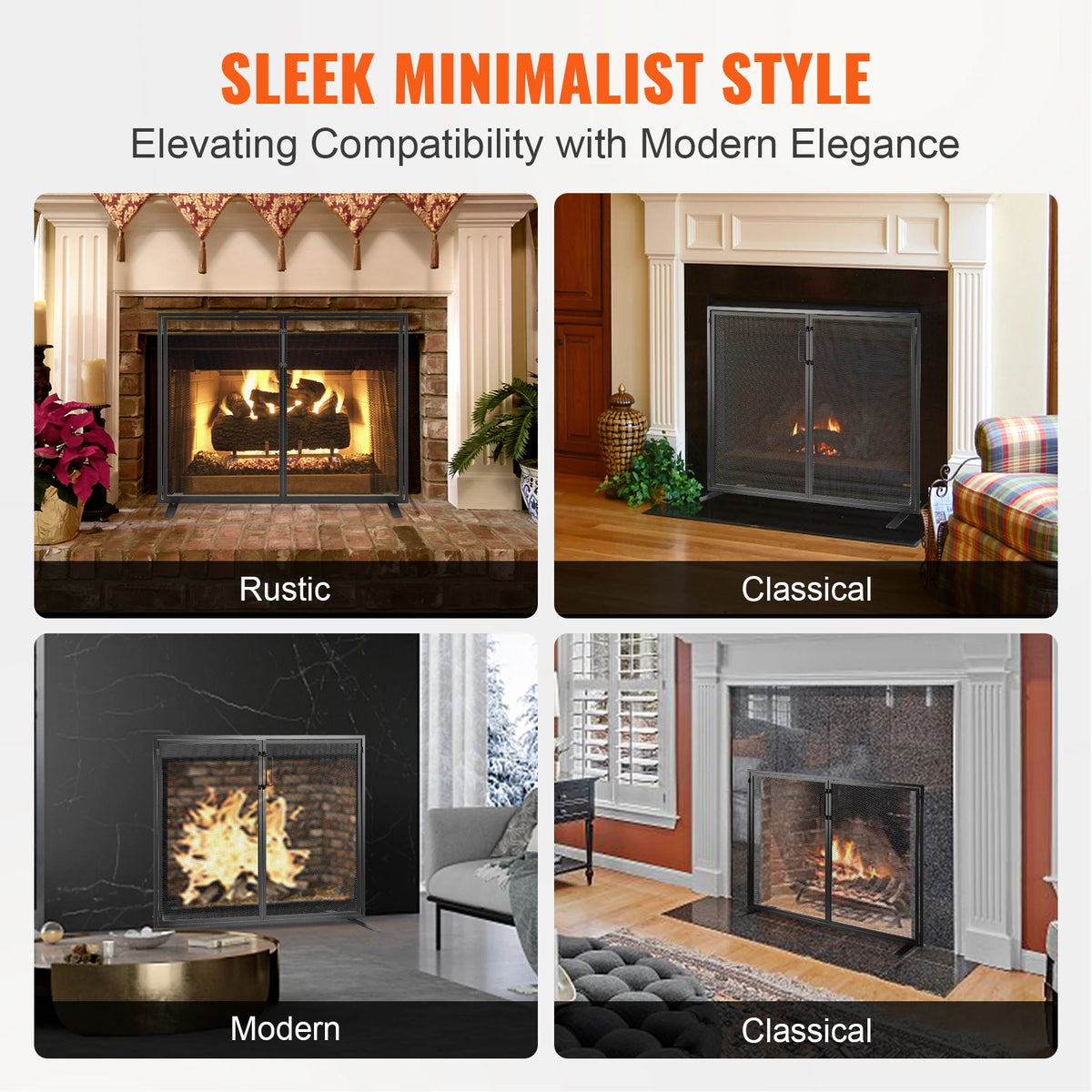Iron Fireplace Screen With Door And Spark Guard Cover
