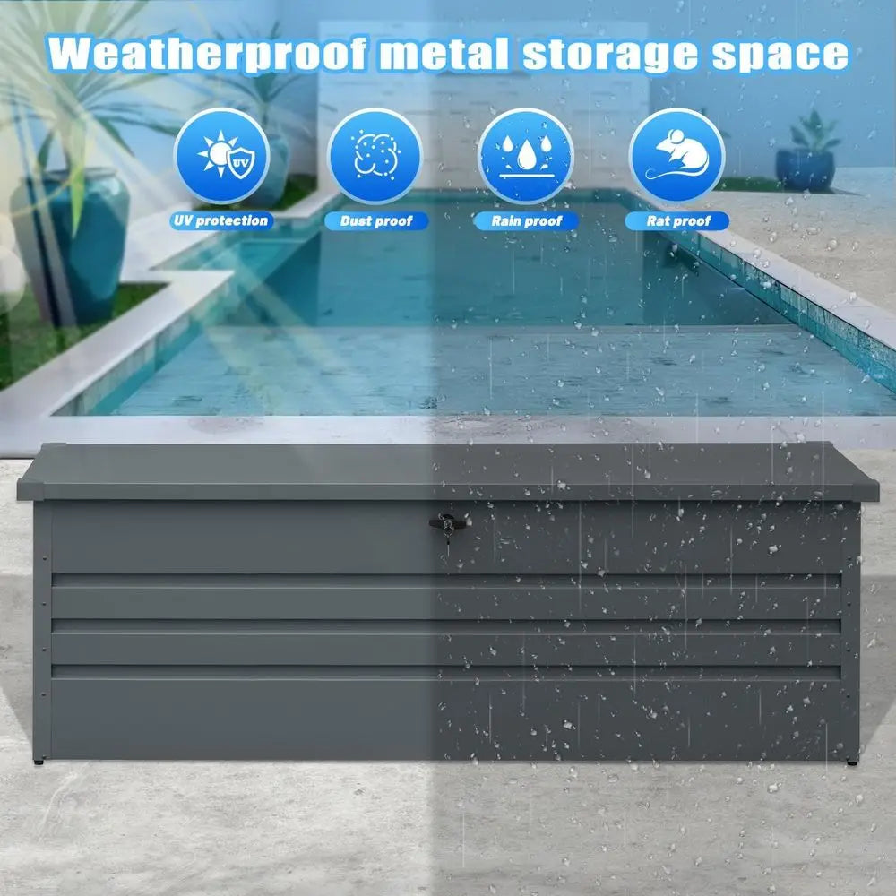 Gallon Waterproof Outdoor Storage Box, Extra Large Outside Metal Deck Storage Box for Patio Cushions, Garden Tools, Pool Suppli