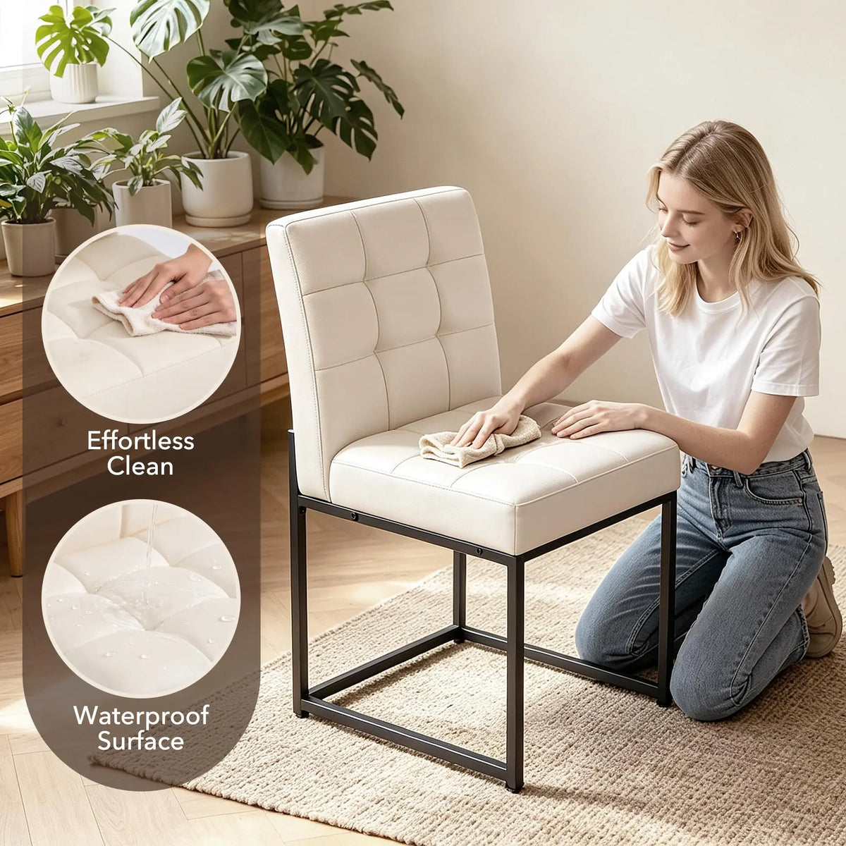 HiMISS Upholstered Dining Chairs With Grid Back And Metal Legs
