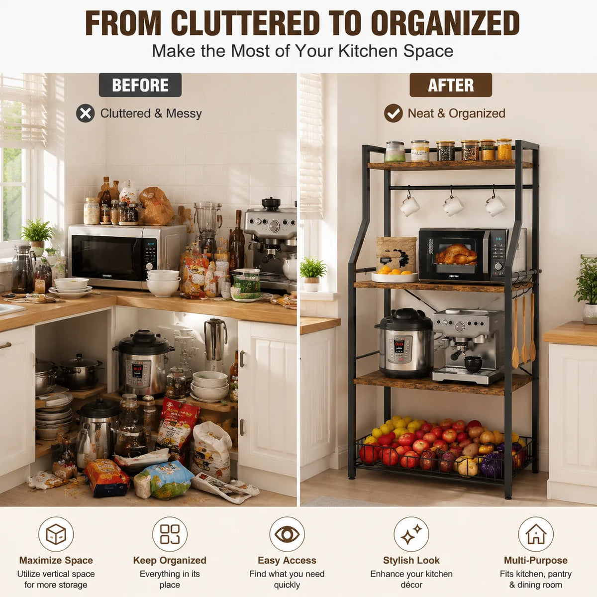 Kitchen Bakers Rack Microwave Stand Storage Organizer