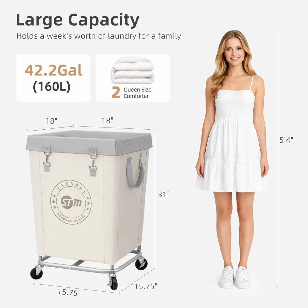Industrial Laundry Hamper on Heavy Duty Steel Frame with Wheels