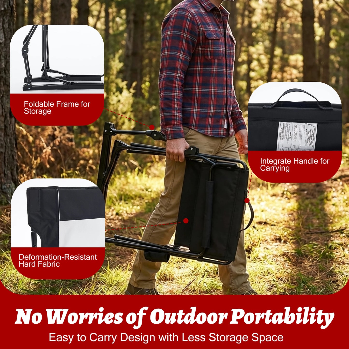 JHK Outdoor Folding Camping Chair With Mesh Back Waterproof Armrests