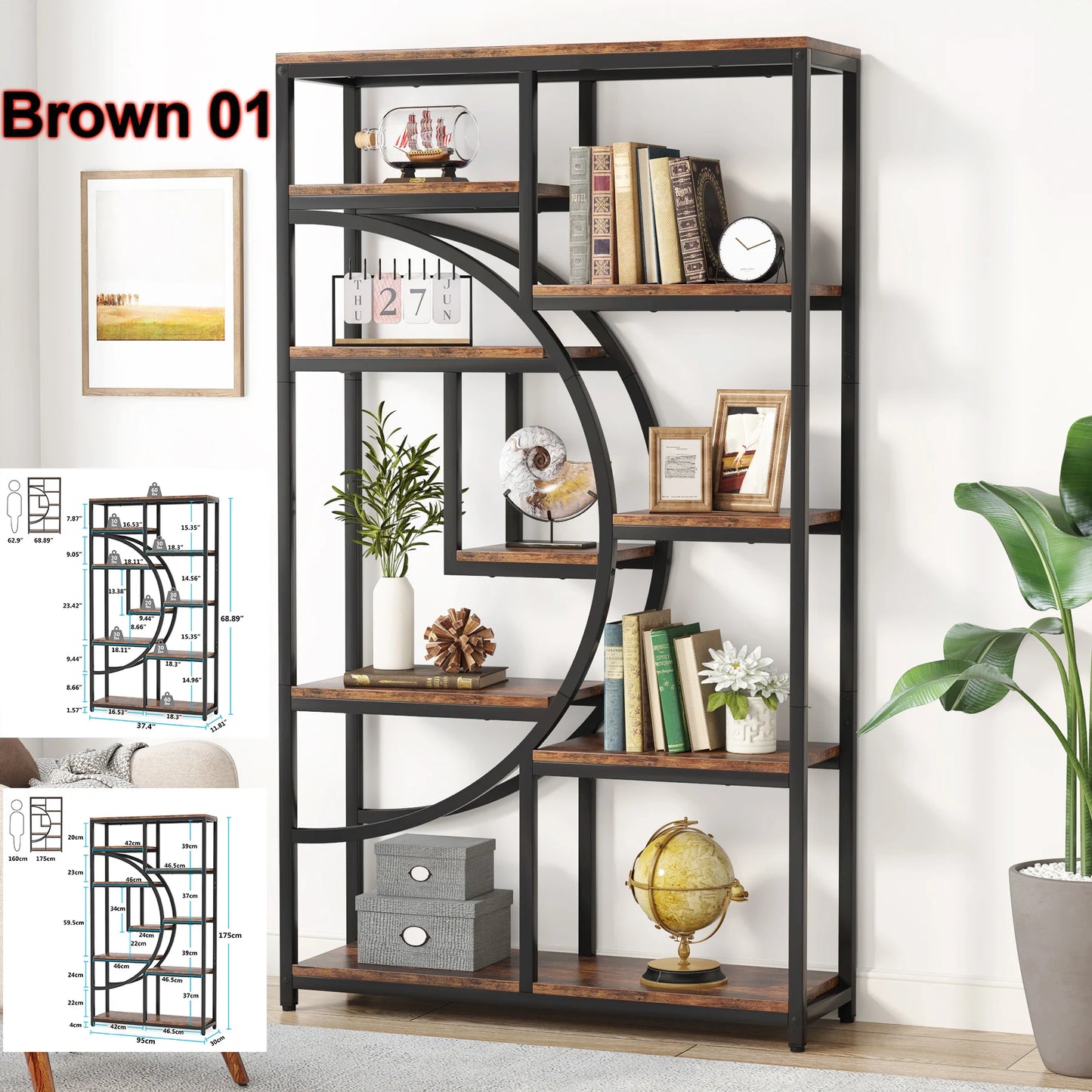 Tribesigns Industrial 5 Tier Etagere Bookcase Freestanding Bookshelf