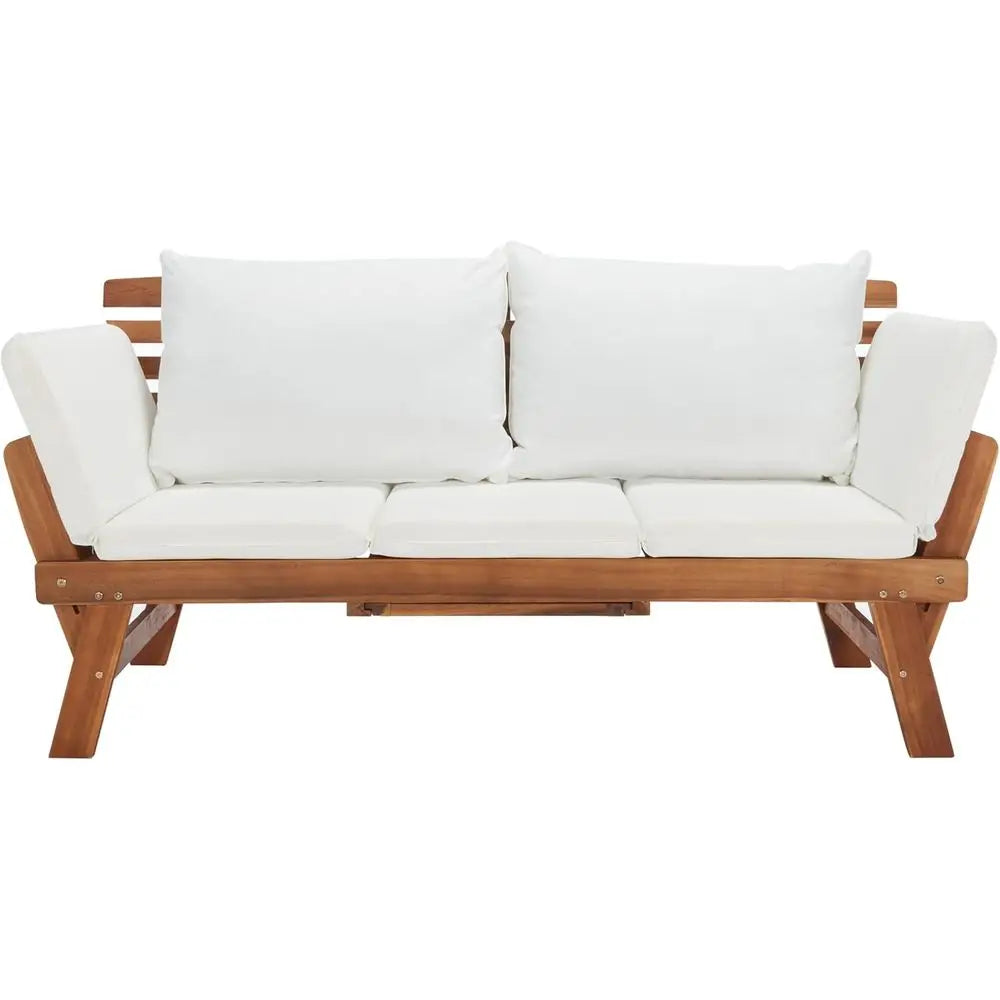 LuxeMerge Outdoor Acacia Wood Expandable Loveseat Daybed