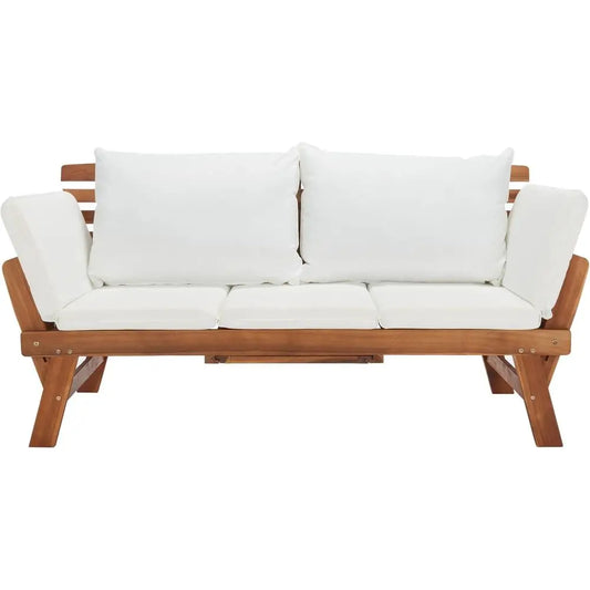 LuxeMerge Outdoor Acacia Wood Expandable Loveseat Daybed