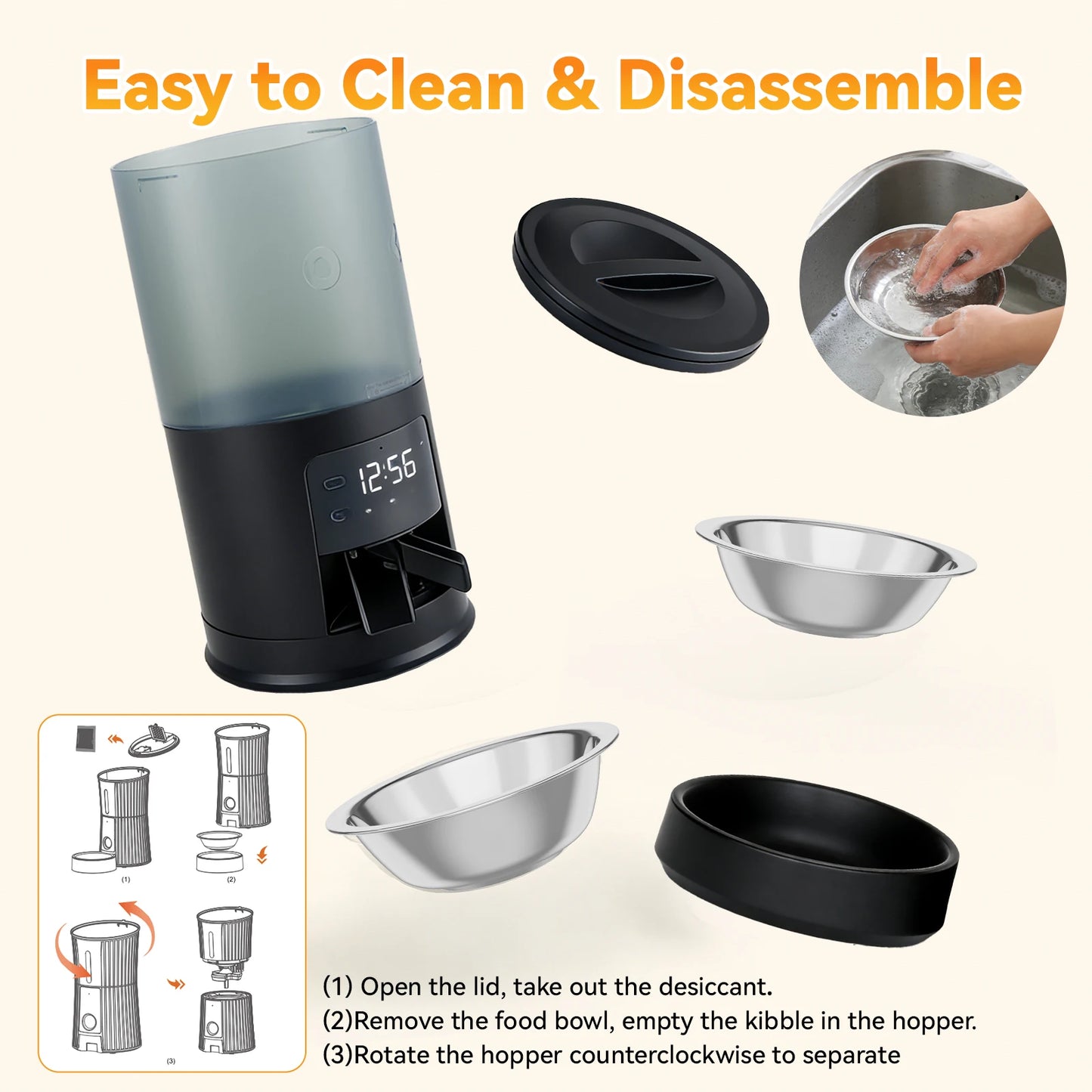 JHK Automatic Cat Feeder With Stainless Bowls Timed Dispenser