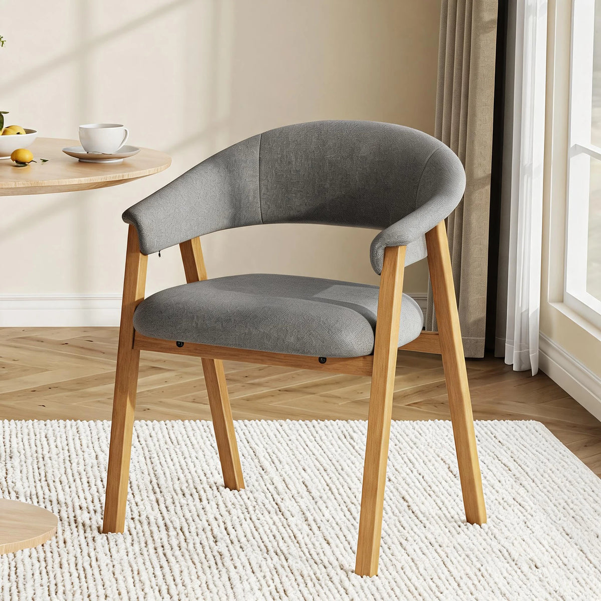 HiMISS Modern Barrel Dining Chairs With Arms Linen Upholstered