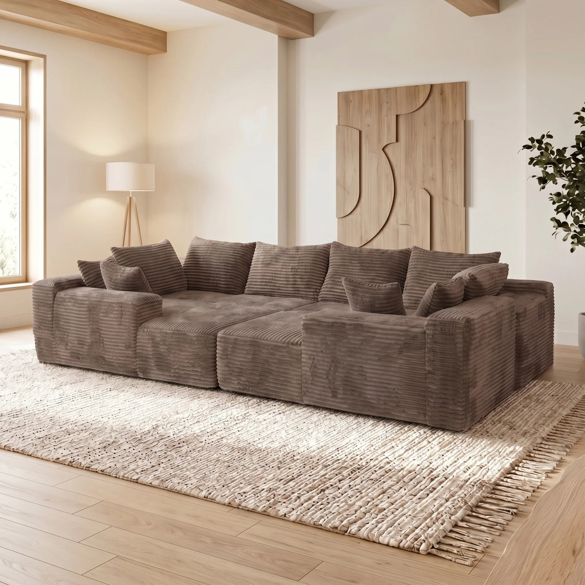 Modern U Shaped Corduroy Sectional Sofa With Comfortable Seating